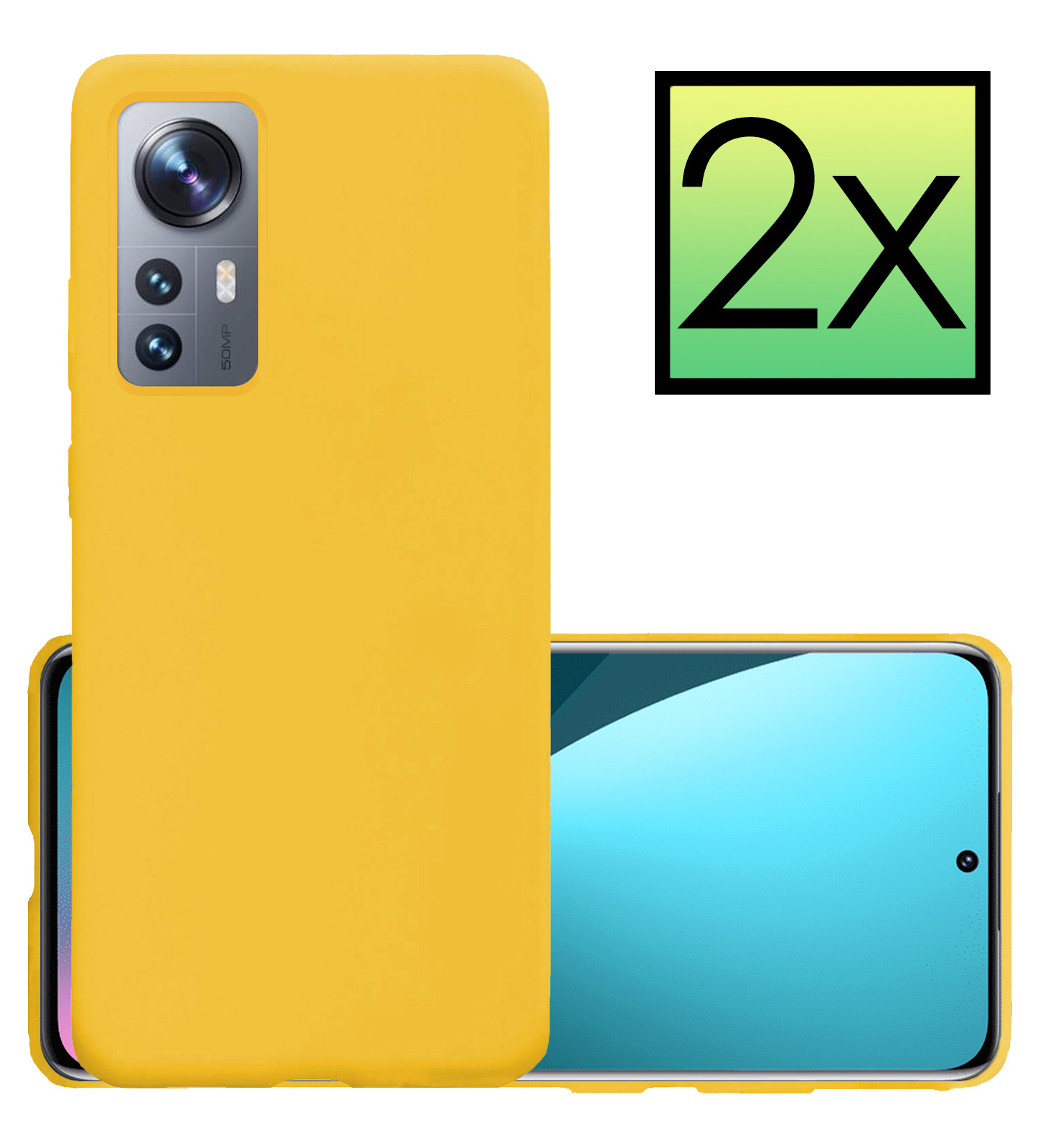 NoXx Xiaomi 12 Hoesje Back Cover Siliconen Case Hoes - Geel - 2x