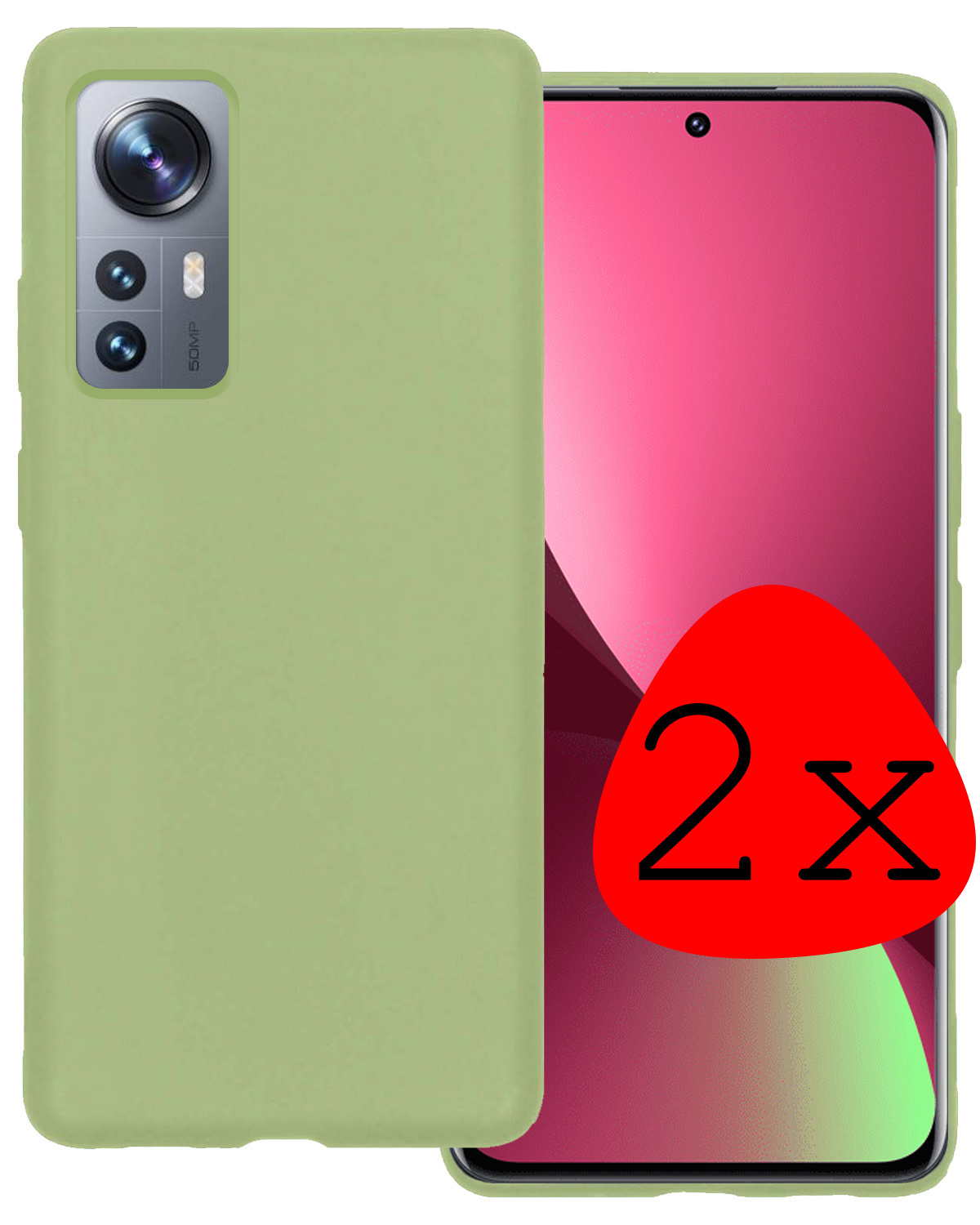 BASEY. Hoes Geschikt voor Xiaomi 12X Hoesje Siliconen Back Cover Case - Hoesje Geschikt voor Xiaomi 12X Hoes Cover Hoesje - Groen - 2 Stuks