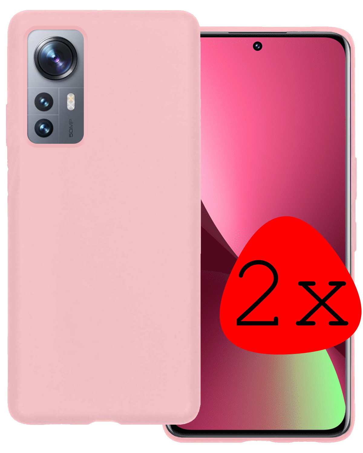 BASEY. Hoes Geschikt voor Xiaomi 12X Hoesje Siliconen Back Cover Case - Hoesje Geschikt voor Xiaomi 12X Hoes Cover Hoesje - Lichtroze - 2 Stuks