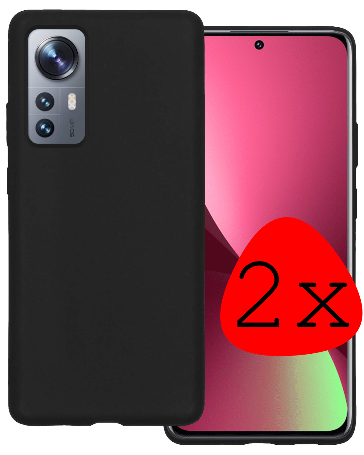 BASEY. Hoes Geschikt voor Xiaomi 12X Hoesje Siliconen Back Cover Case - Hoesje Geschikt voor Xiaomi 12X Hoes Cover Hoesje - Zwart - 2 Stuks