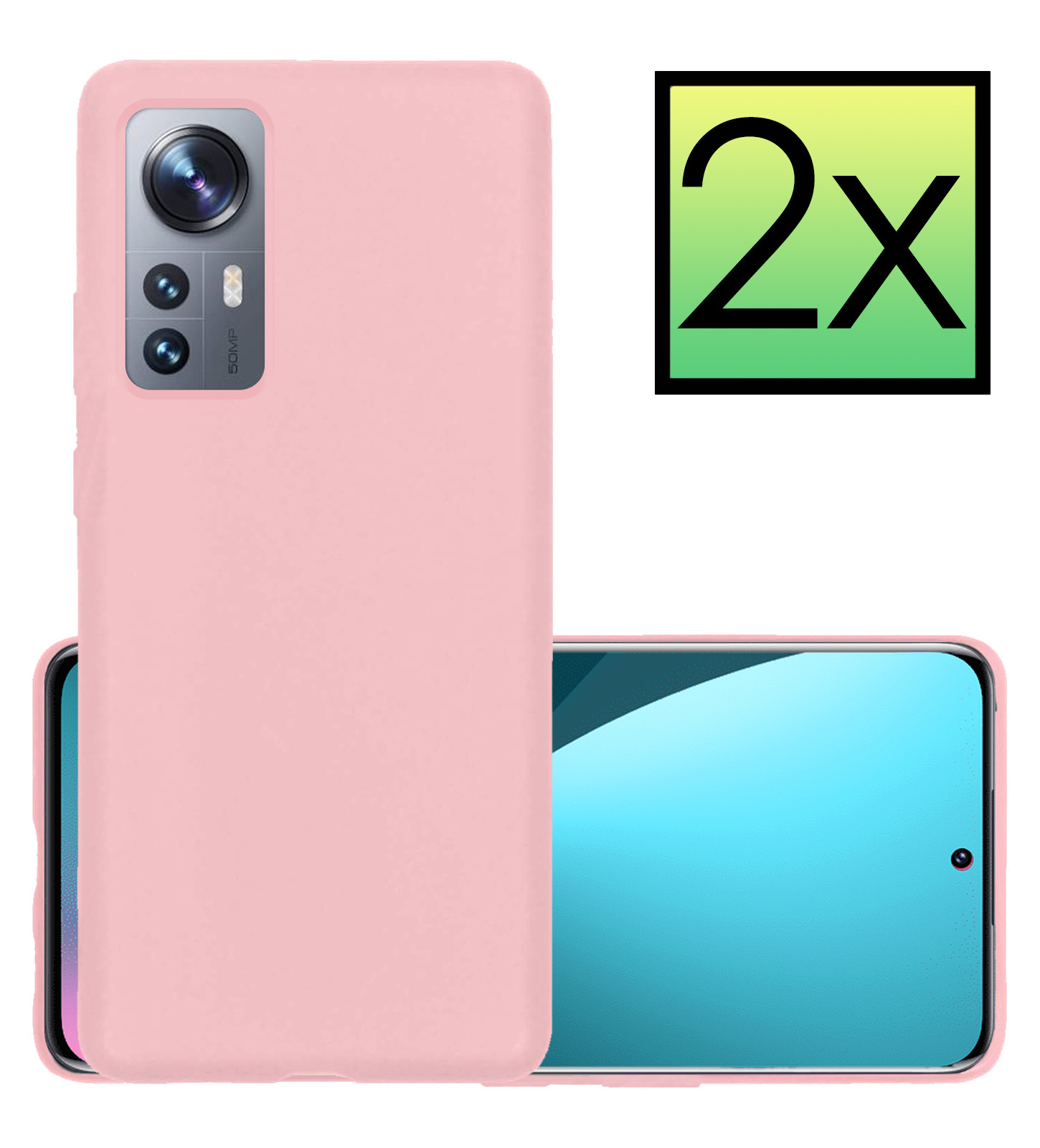 NoXx Xiaomi 12X Hoesje Back Cover Siliconen Case Hoes - Licht Roze - 2x