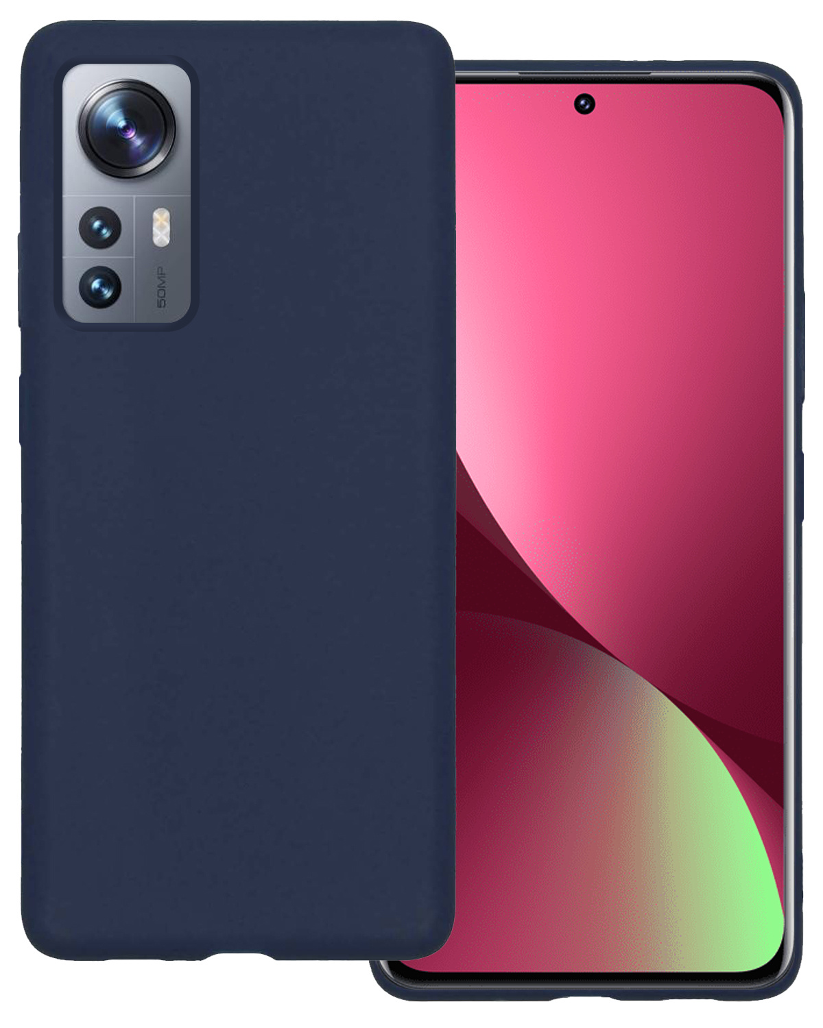 BASEY. Hoes Geschikt voor Xiaomi 12 Pro Hoesje Siliconen Back Cover Case - Hoesje Geschikt voor Xiaomi 12 Pro Hoes Cover Hoesje - Donkerblauw