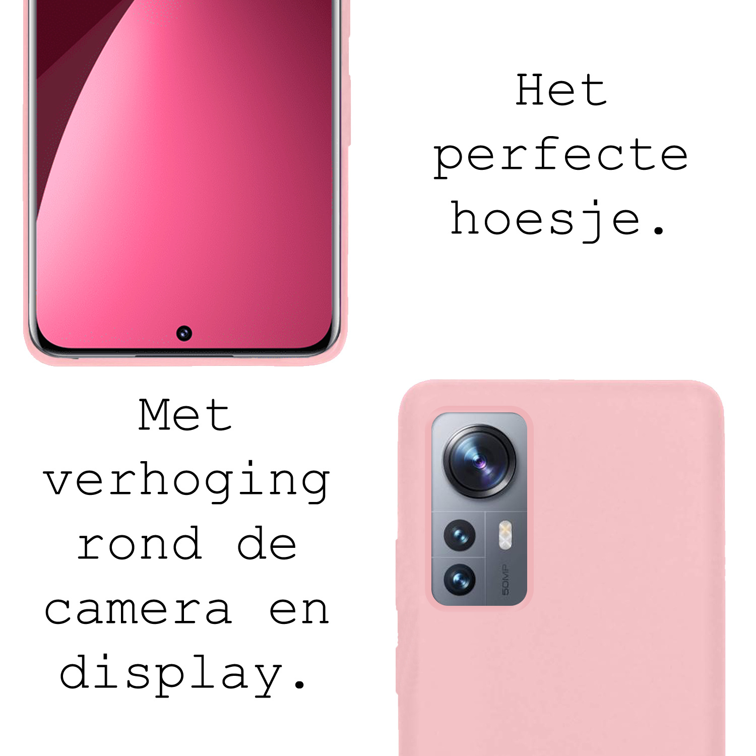 BASEY. Hoes Geschikt voor Xiaomi 12 Pro Hoesje Siliconen Back Cover Case - Hoesje Geschikt voor Xiaomi 12 Pro Hoes Cover Hoesje - Lichtroze