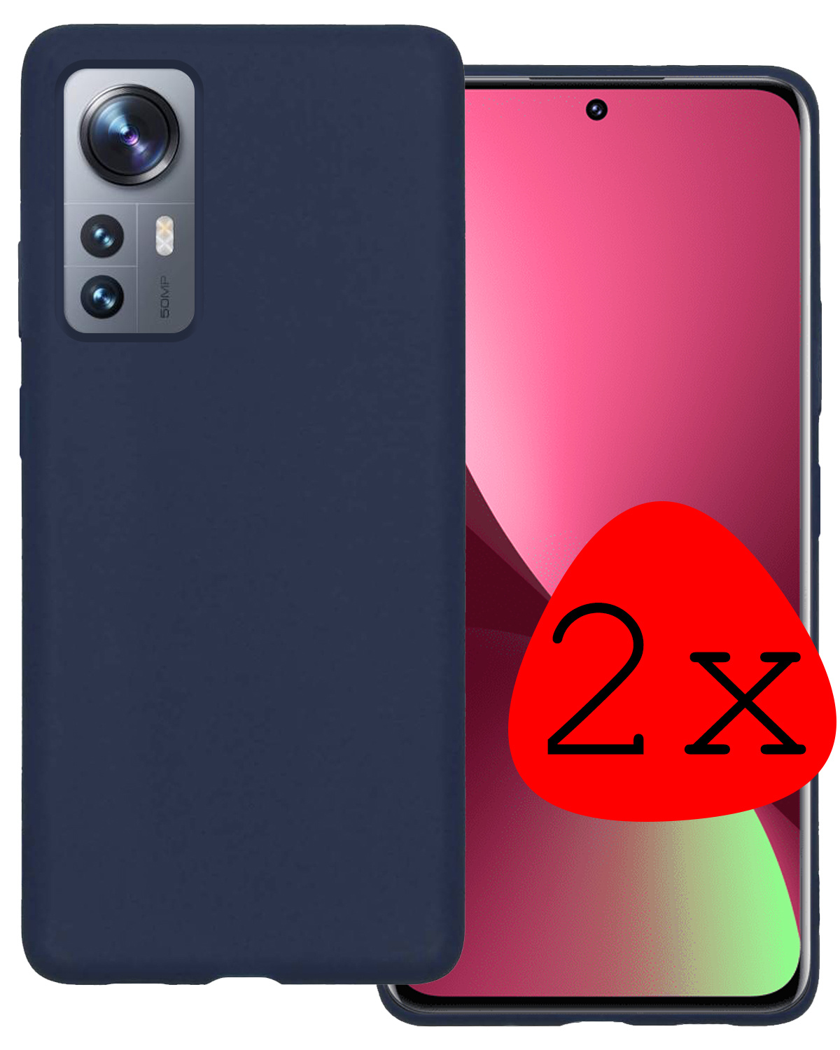 BASEY. Hoes Geschikt voor Xiaomi 12 Pro Hoesje Siliconen Back Cover Case - Hoesje Geschikt voor Xiaomi 12 Pro Hoes Cover Hoesje - Donkerblauw - 2 Stuks