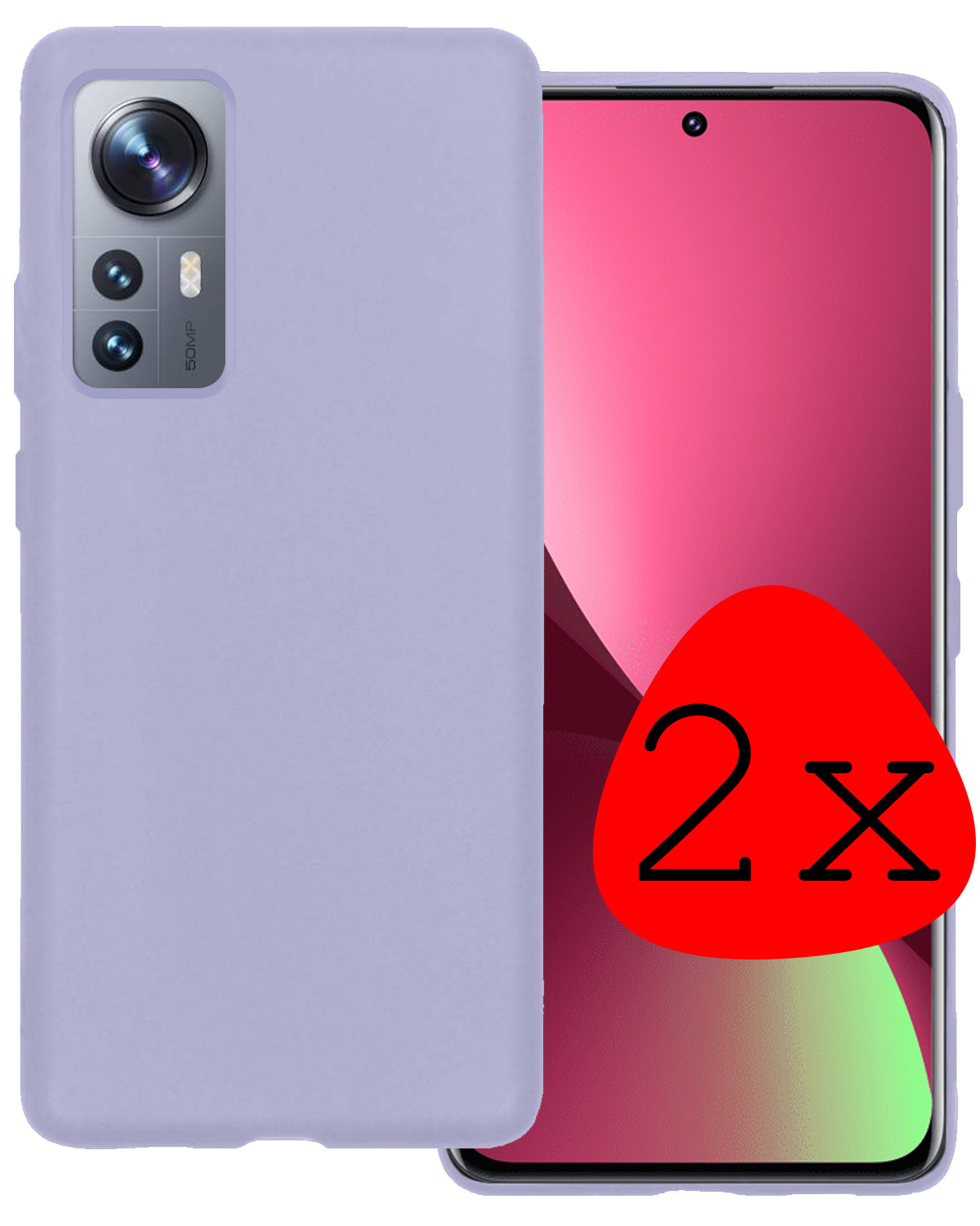 BASEY. Hoes Geschikt voor Xiaomi 12 Pro Hoesje Siliconen Back Cover Case - Hoesje Geschikt voor Xiaomi 12 Pro Hoes Cover Hoesje - Lila - 2 Stuks