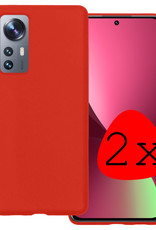 BASEY. Hoes Geschikt voor Xiaomi 12 Pro Hoesje Siliconen Back Cover Case - Hoesje Geschikt voor Xiaomi 12 Pro Hoes Cover Hoesje - Rood - 2 Stuks