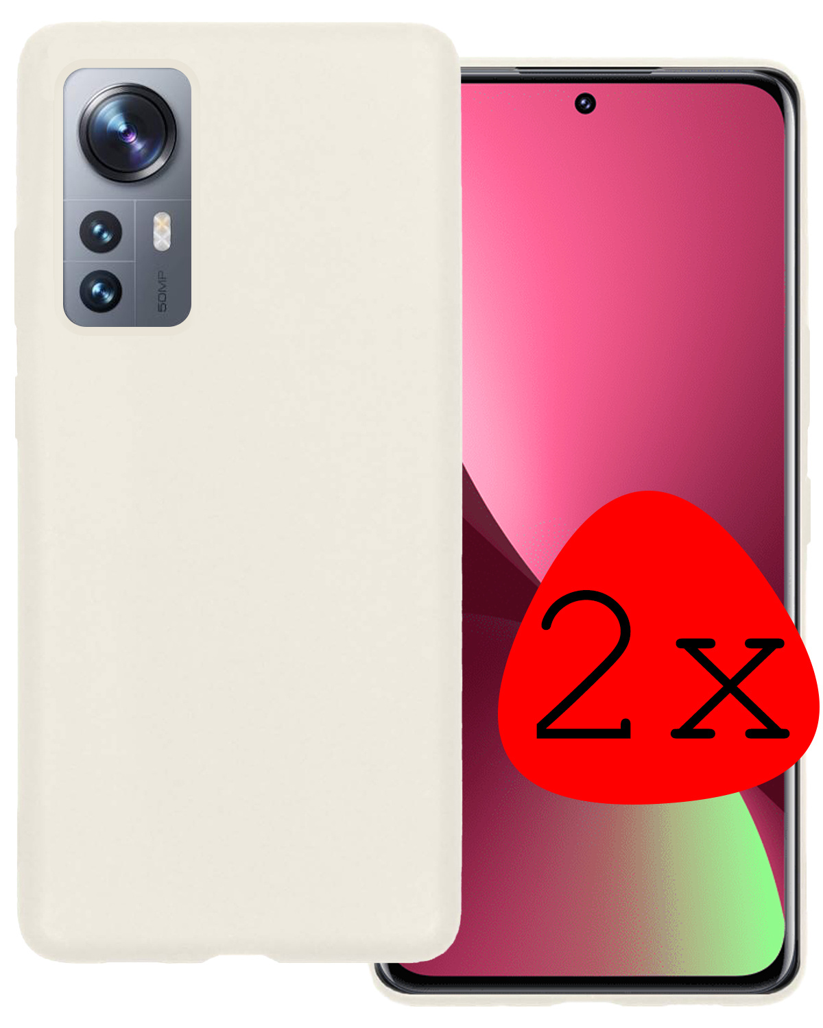 BASEY. Hoes Geschikt voor Xiaomi 12 Pro Hoesje Siliconen Back Cover Case - Hoesje Geschikt voor Xiaomi 12 Pro Hoes Cover Hoesje - Wit - 2 Stuks