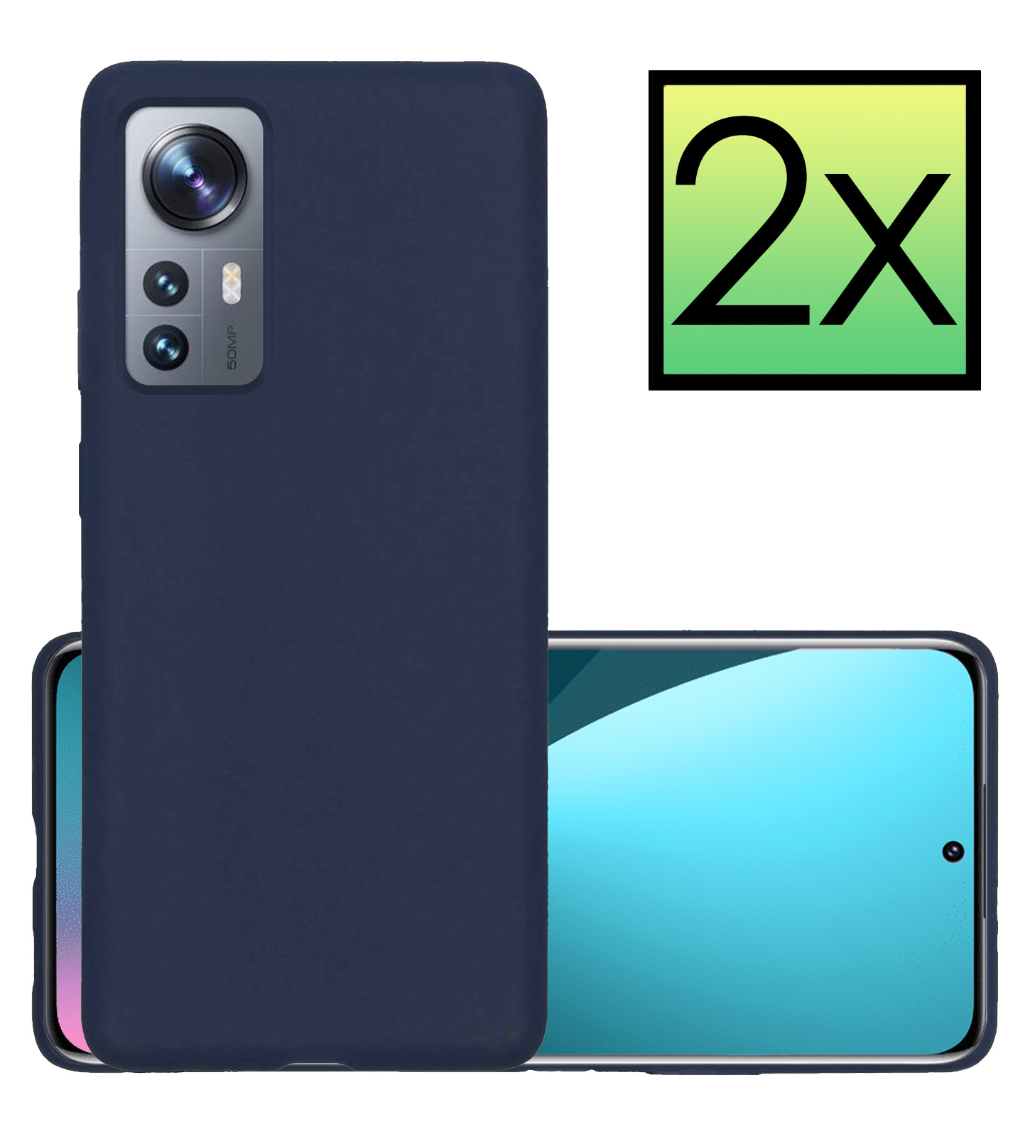 NoXx Hoes Geschikt voor Xiaomi 12 Pro Hoesje Cover Siliconen Back Case Hoes - Donkerblauw - 2x