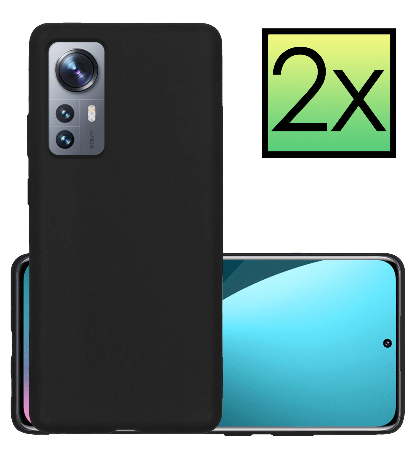 NoXx Xiaomi 12 Pro Hoesje Back Cover Siliconen Case Hoes - Zwart - 2x