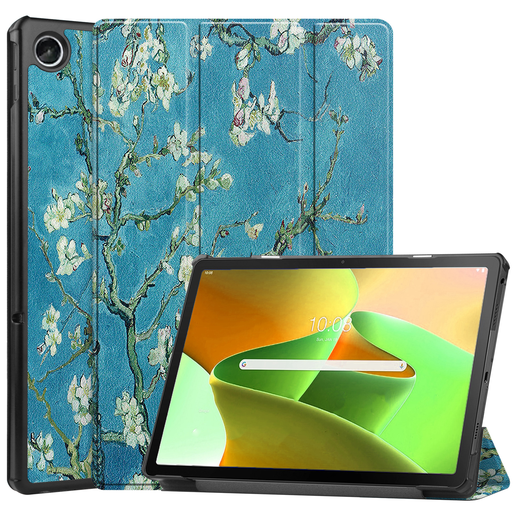 Nomfy Hoes Geschikt voor Lenovo Tab M10 Plus 3rd Gen Hoes Tri-fold Tablet Hoesje Case - Hoesje Geschikt voor Lenovo Tab M10 Plus (3e Gen) Hoesje Hardcover Bookcase - Bloesem