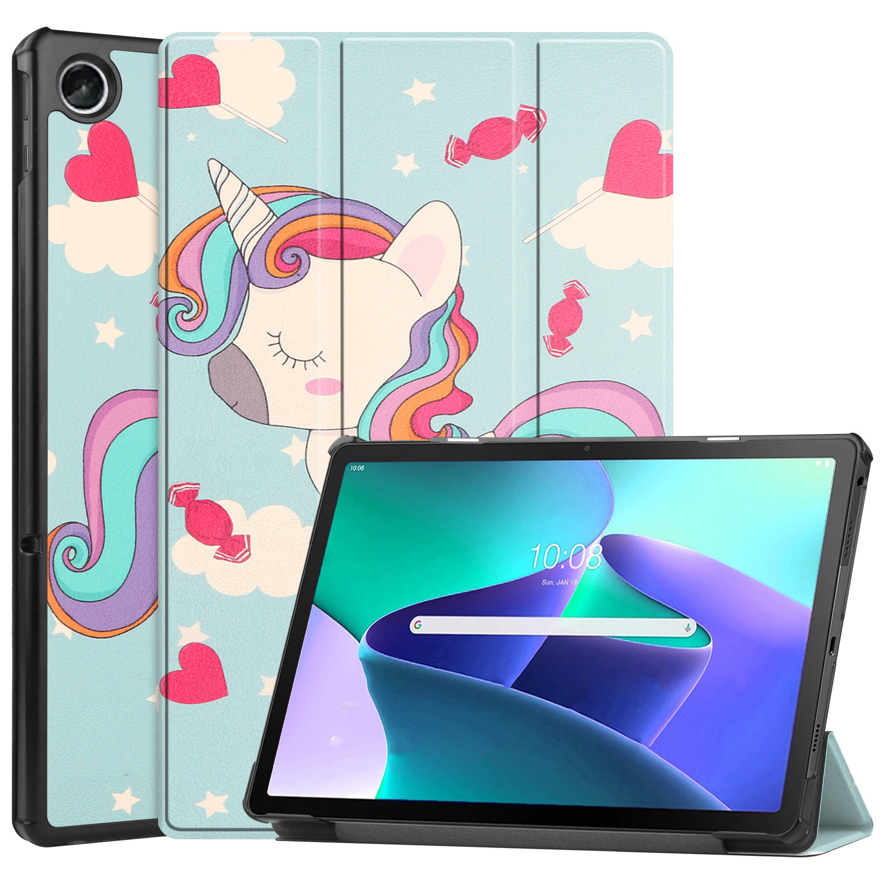 BASEY. Hoesje Geschikt voor Lenovo Tab M10 Plus 3rd Gen Hoes Case Tablet Hoesje Tri-fold - Hoes Geschikt voor Lenovo Tab M10 Plus (3e Gen) Hoesje Hard Cover Bookcase Hoes - Eenhoorn