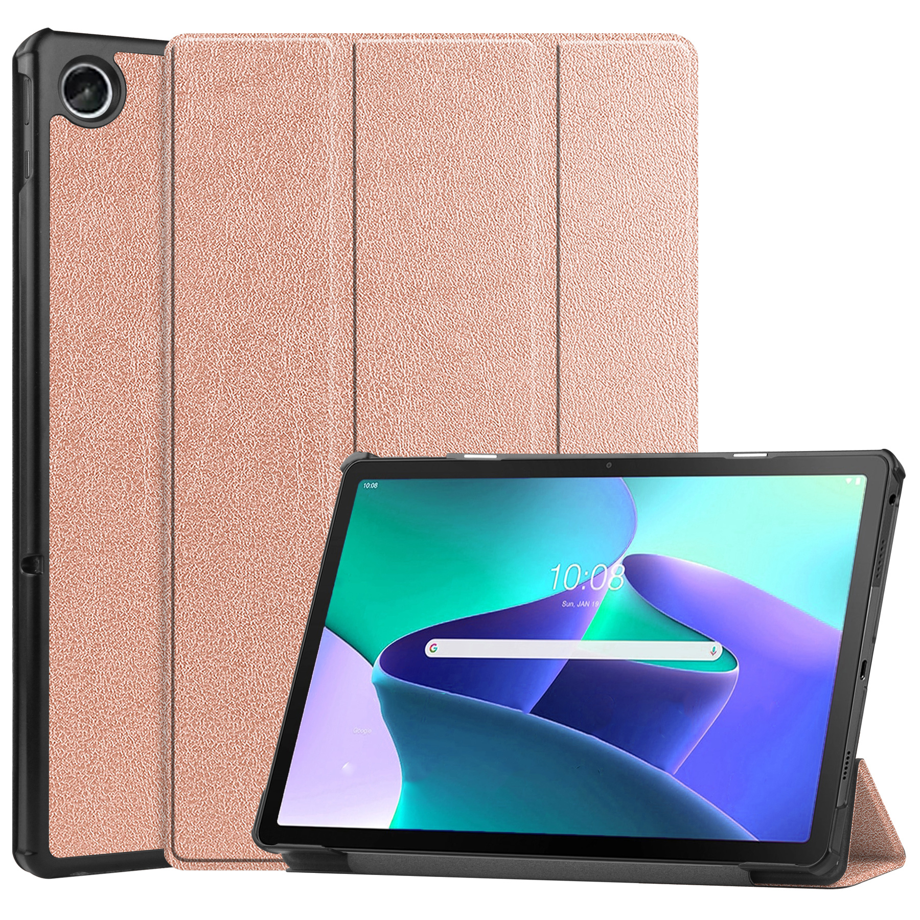 BASEY. Hoesje Geschikt voor Lenovo Tab M10 Plus 3rd Gen Hoes Case Tablet Hoesje Tri-fold - Hoes Geschikt voor Lenovo Tab M10 Plus (3e Gen) Hoesje Hard Cover Bookcase Hoes - Rosé goud