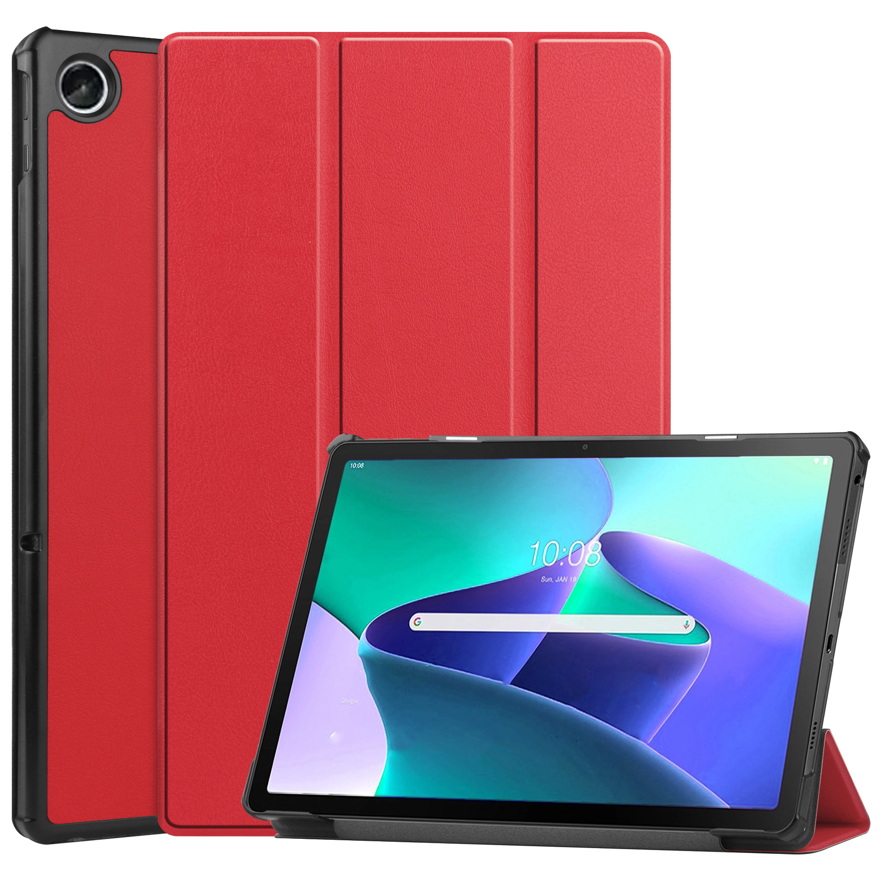 BASEY. Hoesje Geschikt voor Lenovo Tab M10 Plus 3rd Gen Hoes Case Tablet Hoesje Tri-fold - Hoes Geschikt voor Lenovo Tab M10 Plus (3e Gen) Hoesje Hard Cover Bookcase Hoes - Rood