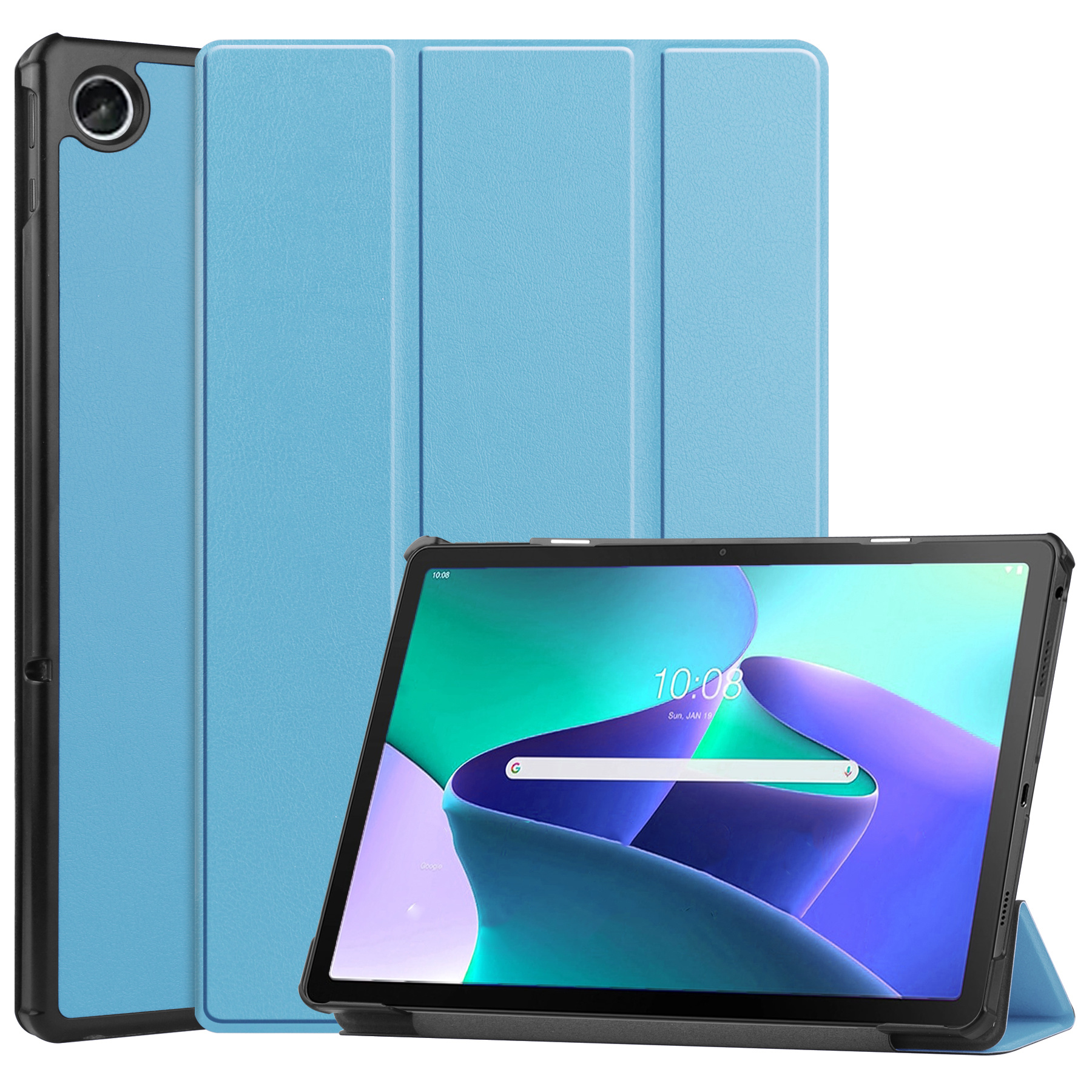 BASEY. Hoesje Geschikt voor Lenovo Tab M10 Plus 3rd Gen Hoes Case Tablet Hoesje Tri-fold - Hoes Geschikt voor Lenovo Tab M10 Plus (3e Gen) Hoesje Hard Cover Bookcase Hoes - Lichtblauw