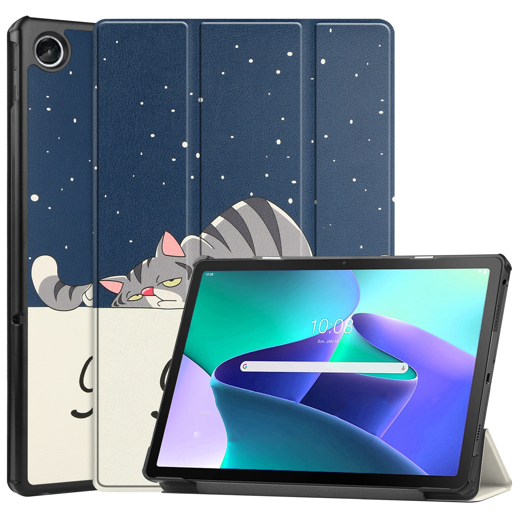 BASEY. Hoesje Geschikt voor Lenovo Tab M10 Plus 3rd Gen Hoes Case Tablet Hoesje Tri-fold - Hoes Geschikt voor Lenovo Tab M10 Plus (3e Gen) Hoesje Hard Cover Bookcase Hoes - Kat