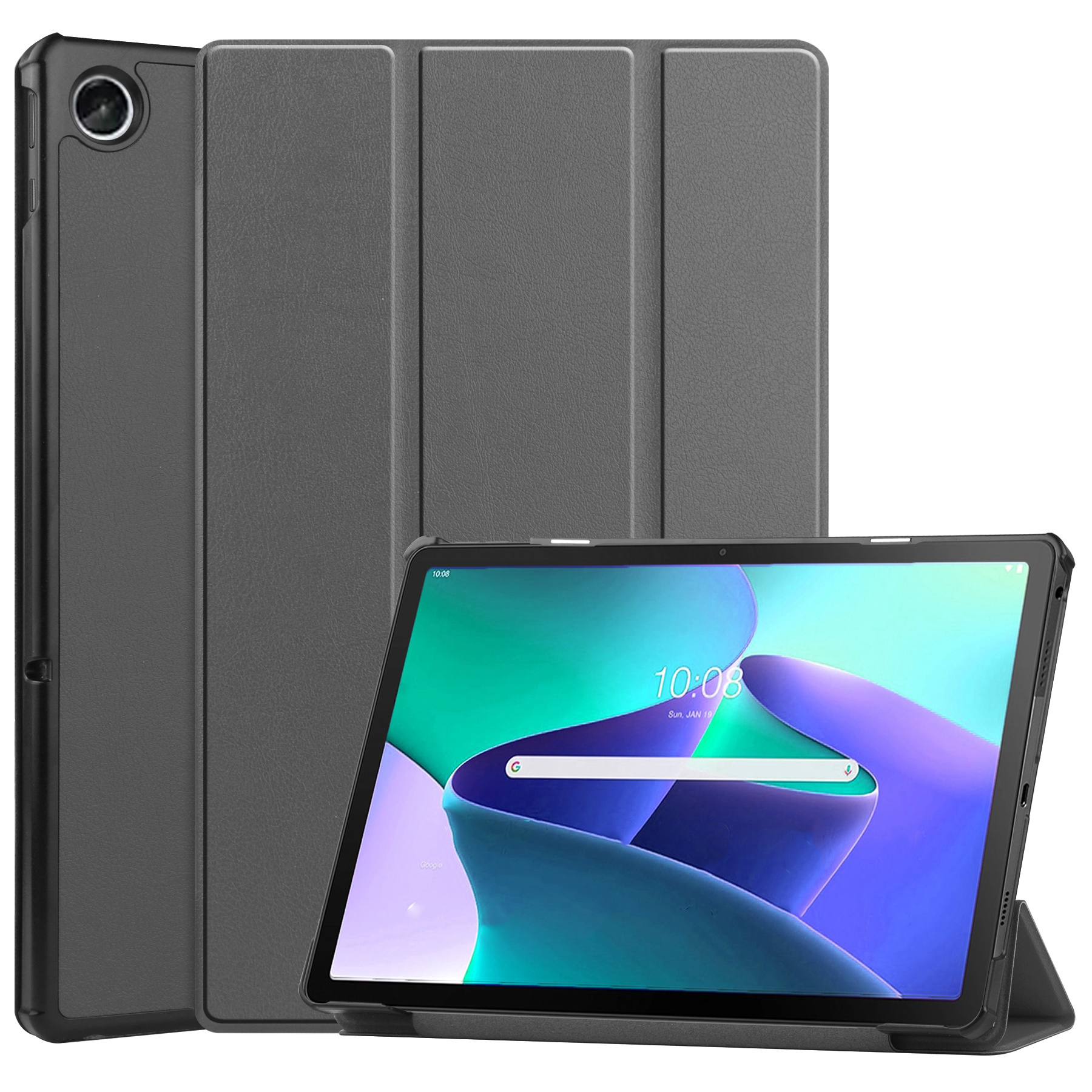 BASEY. Hoesje Geschikt voor Lenovo Tab M10 Plus 3rd Gen Hoes Case Tablet Hoesje Tri-fold - Hoes Geschikt voor Lenovo Tab M10 Plus (3e Gen) Hoesje Hard Cover Bookcase Hoes - Grijs