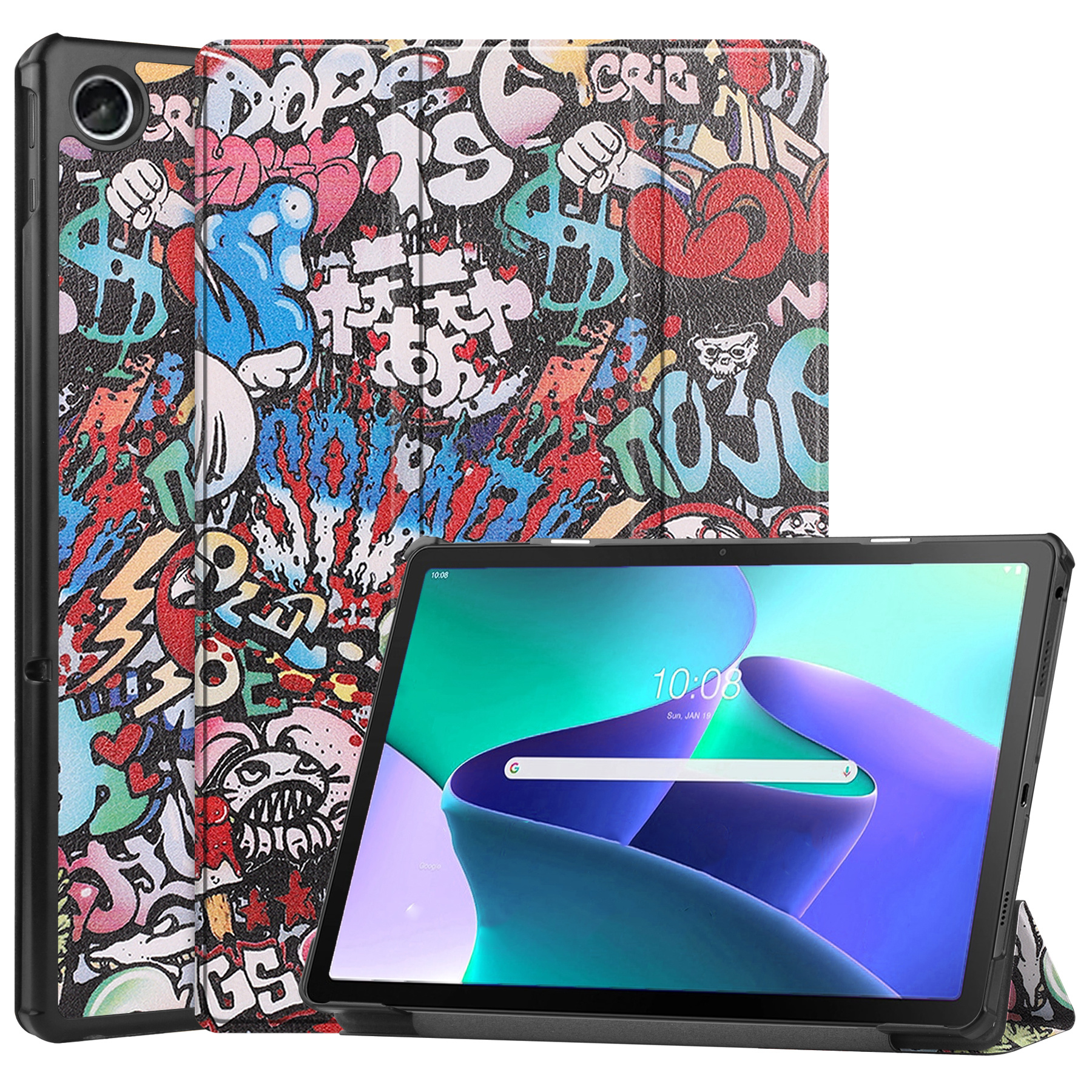 BASEY. Hoesje Geschikt voor Lenovo Tab M10 Plus 3rd Gen Hoes Case Tablet Hoesje Tri-fold - Hoes Geschikt voor Lenovo Tab M10 Plus (3e Gen) Hoesje Hard Cover Bookcase Hoes - Graffity
