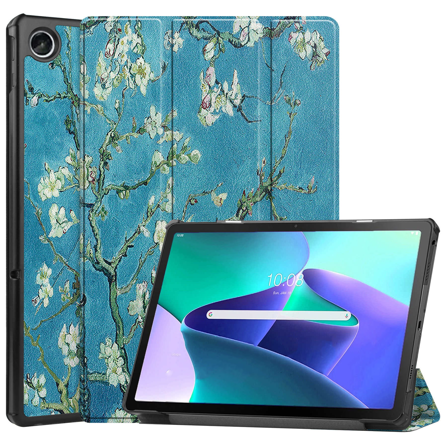 BASEY. Hoesje Geschikt voor Lenovo Tab M10 Plus 3rd Gen Hoes Case Tablet Hoesje Tri-fold - Hoes Geschikt voor Lenovo Tab M10 Plus (3e Gen) Hoesje Hard Cover Bookcase Hoes - Bloesem