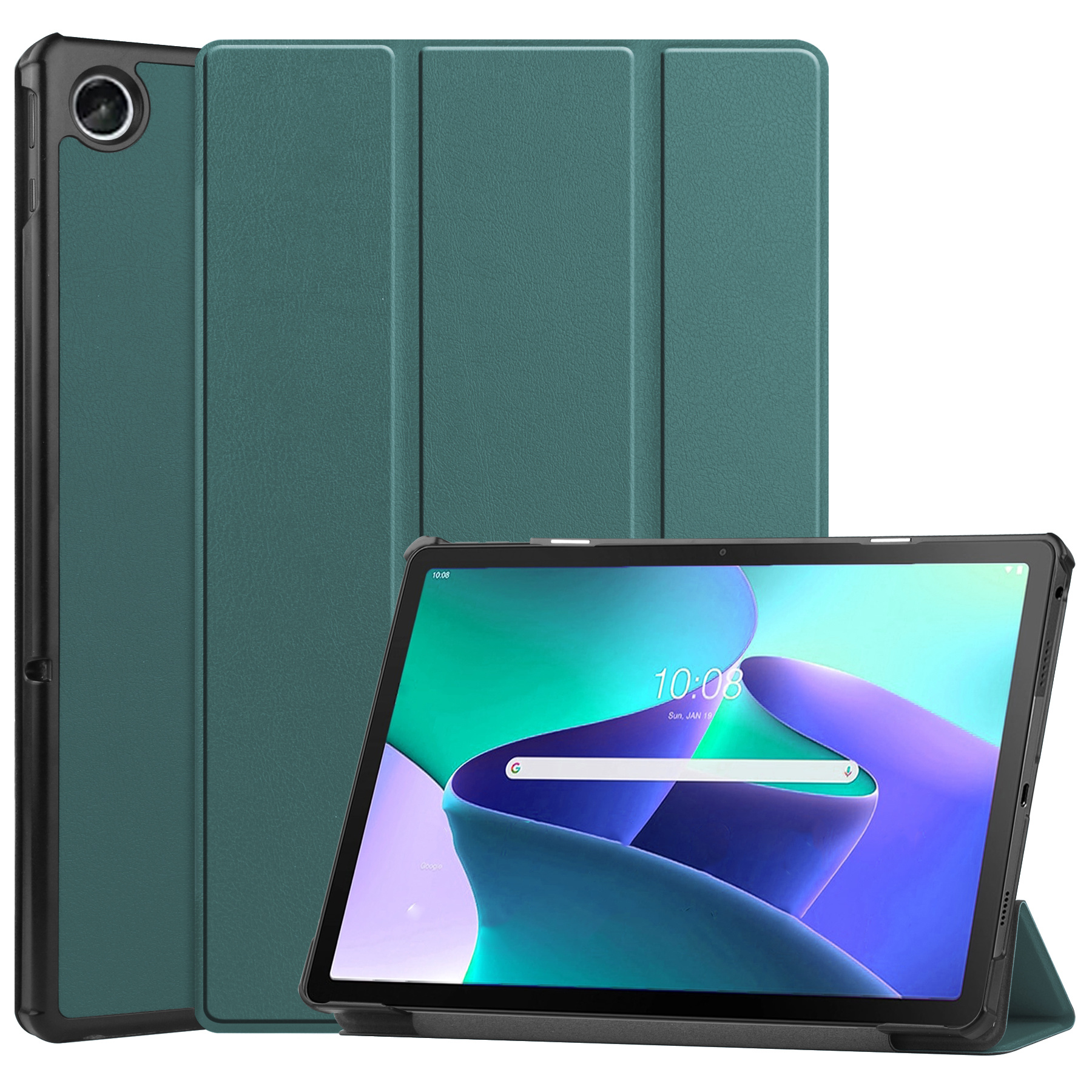 BASEY. Hoesje Geschikt voor Lenovo Tab M10 Plus 3rd Gen Hoes Case Tablet Hoesje Tri-fold - Hoes Geschikt voor Lenovo Tab M10 Plus (3e Gen) Hoesje Hard Cover Bookcase Hoes - Donkergroen