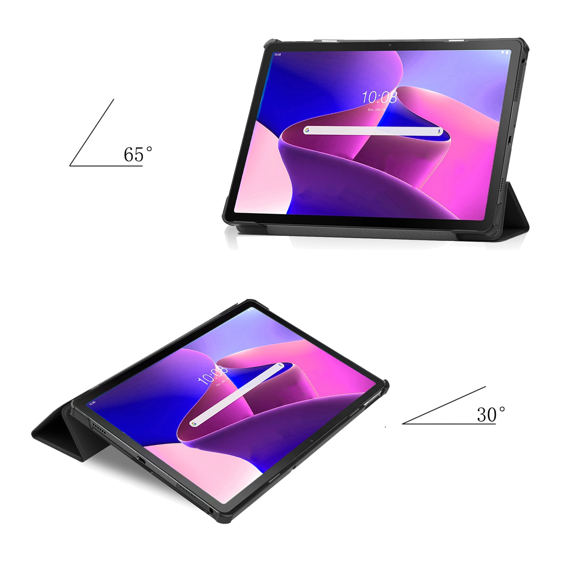 NoXx Hoesje Geschikt voor Lenovo Tab M10 Plus 3rd Gen Hoesje Case Hard Cover Hoes Book Case Met Screenprotector - Zwart