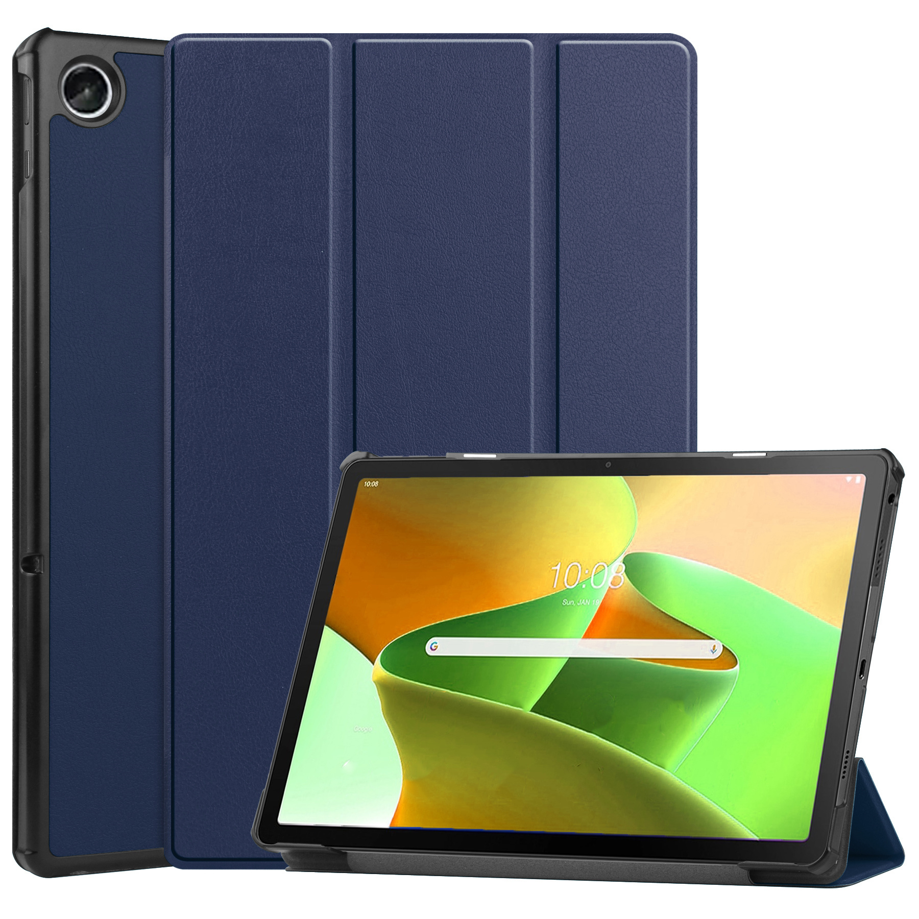 Nomfy Hoes Geschikt voor Lenovo Tab M10 Plus 3rd Gen Hoes Tri-fold Tablet Hoesje Case Met Screenprotector - Hoesje Geschikt voor Lenovo Tab M10 Plus (3e Gen) Hoesje Hardcover Bookcase - Donkerblauw