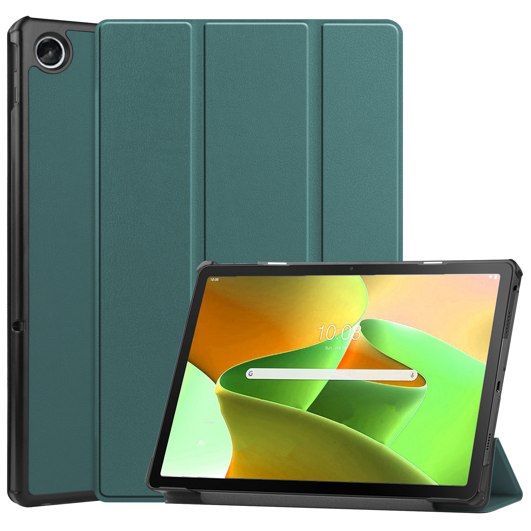 Nomfy Hoes Geschikt voor Lenovo Tab M10 Plus 3rd Gen Hoes Tri-fold Tablet Hoesje Case Met Screenprotector - Hoesje Geschikt voor Lenovo Tab M10 Plus (3e Gen) Hoesje Hardcover Bookcase - Donkergroen