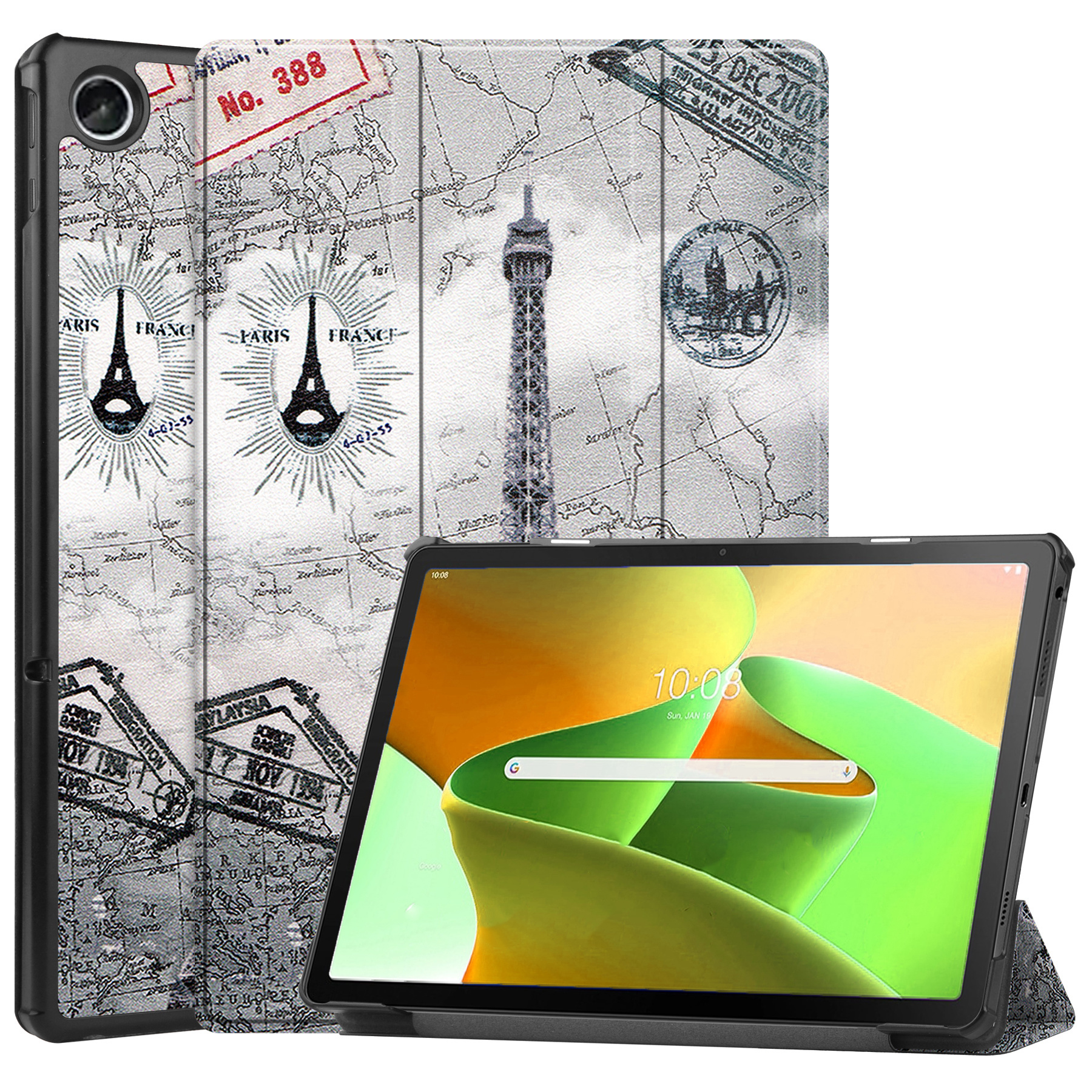 Nomfy Hoes Geschikt voor Lenovo Tab M10 Plus 3rd Gen Hoes Tri-fold Tablet Hoesje Case Met Screenprotector - Hoesje Geschikt voor Lenovo Tab M10 Plus (3e Gen) Hoesje Hardcover Bookcase - Eiffeltoren