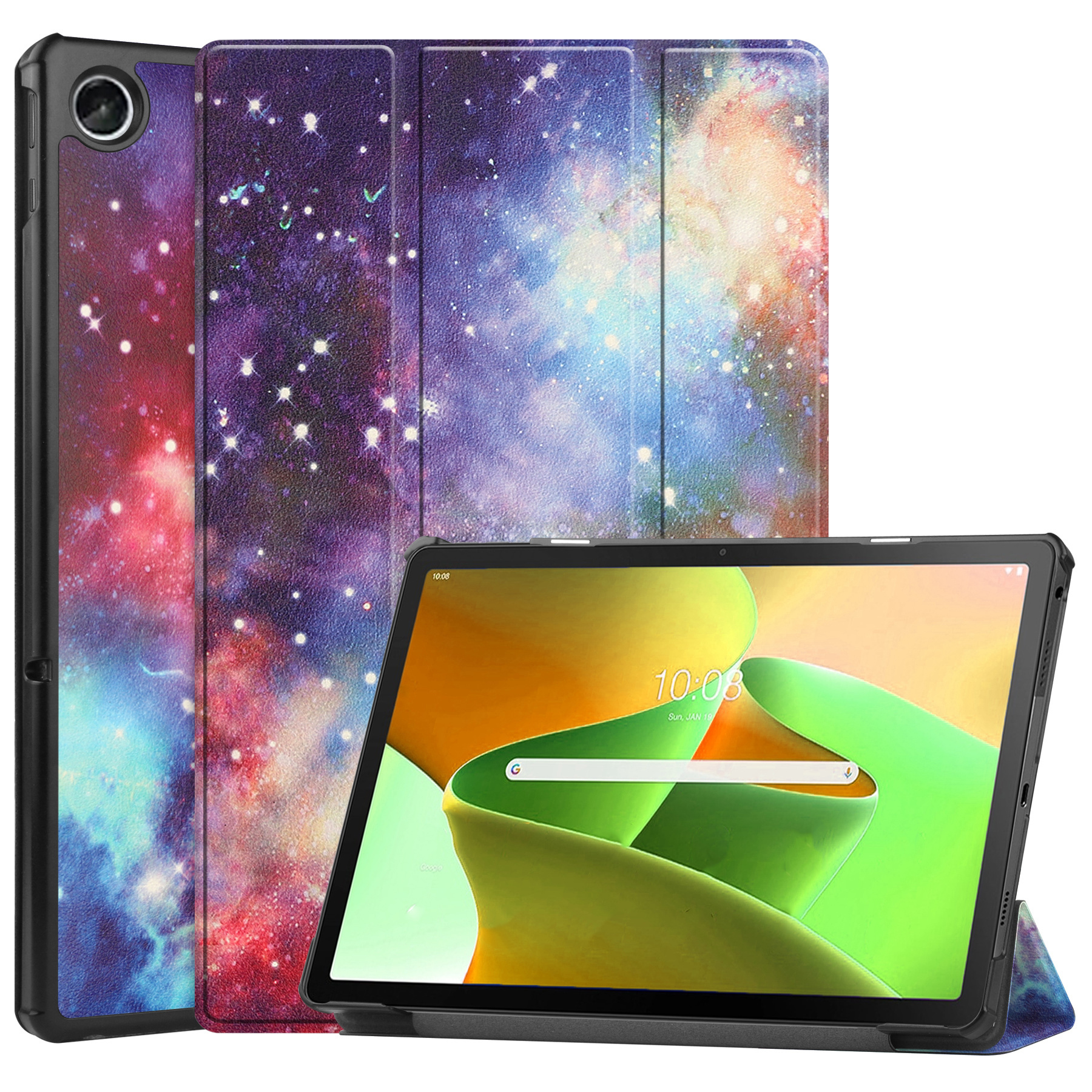 Nomfy Hoes Geschikt voor Lenovo Tab M10 Plus 3rd Gen Hoes Tri-fold Tablet Hoesje Case Met Screenprotector - Hoesje Geschikt voor Lenovo Tab M10 Plus (3e Gen) Hoesje Hardcover Bookcase - Galaxy