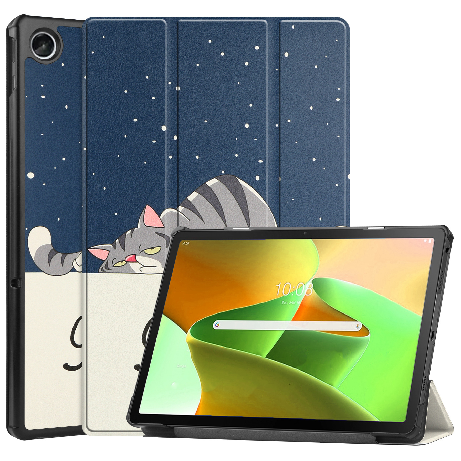 Nomfy Hoes Geschikt voor Lenovo Tab M10 Plus 3rd Gen Hoes Tri-fold Tablet Hoesje Case Met Screenprotector - Hoesje Geschikt voor Lenovo Tab M10 Plus (3e Gen) Hoesje Hardcover Bookcase - Kat