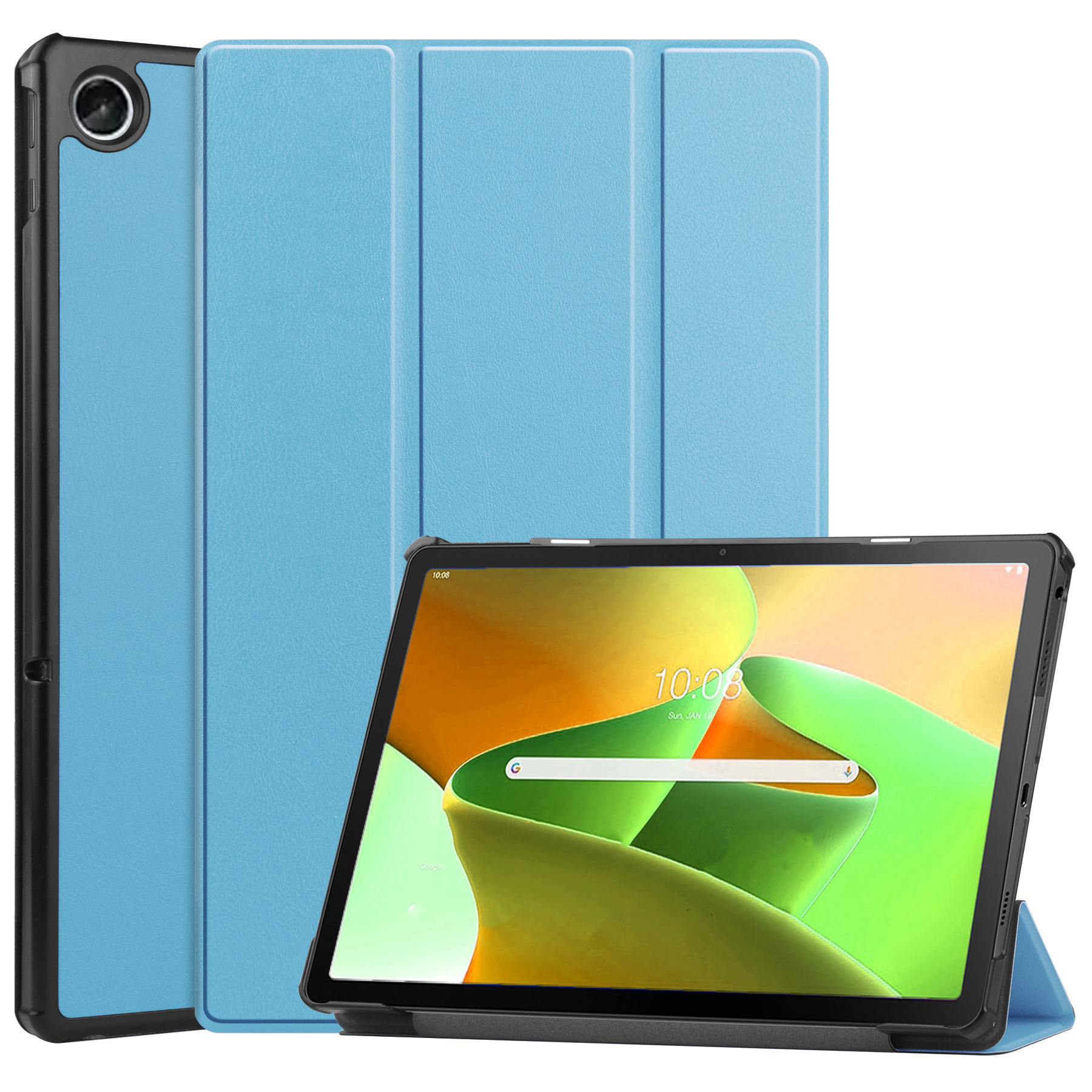 Nomfy Hoes Geschikt voor Lenovo Tab M10 Plus 3rd Gen Hoes Tri-fold Tablet Hoesje Case Met Screenprotector - Hoesje Geschikt voor Lenovo Tab M10 Plus (3e Gen) Hoesje Hardcover Bookcase - Lichtblauw