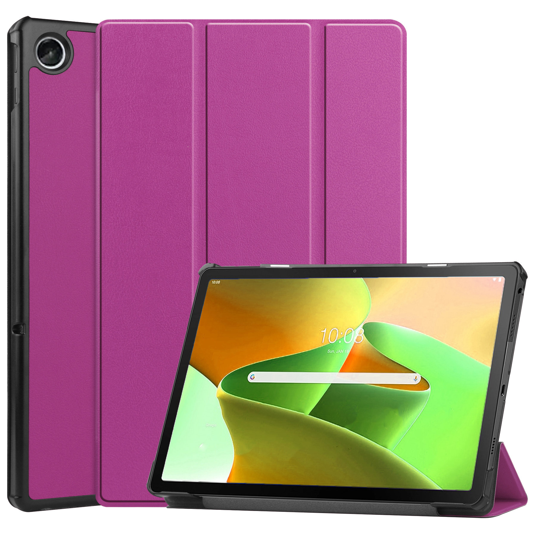 Nomfy Hoes Geschikt voor Lenovo Tab M10 Plus 3rd Gen Hoes Tri-fold Tablet Hoesje Case Met Screenprotector - Hoesje Geschikt voor Lenovo Tab M10 Plus (3e Gen) Hoesje Hardcover Bookcase - Paars
