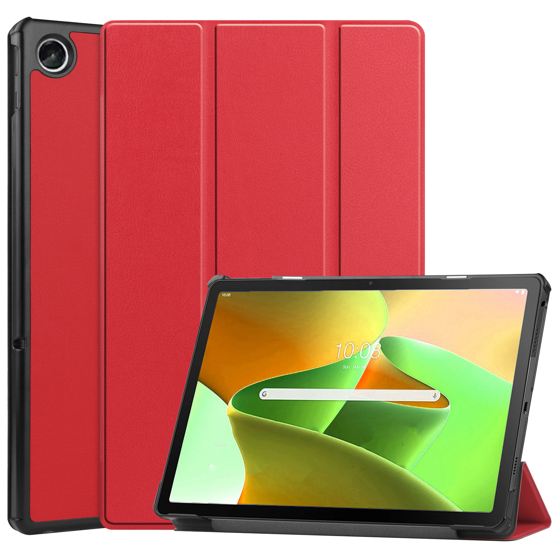 Nomfy Hoes Geschikt voor Lenovo Tab M10 Plus 3rd Gen Hoes Tri-fold Tablet Hoesje Case Met Screenprotector - Hoesje Geschikt voor Lenovo Tab M10 Plus (3e Gen) Hoesje Hardcover Bookcase - Rood