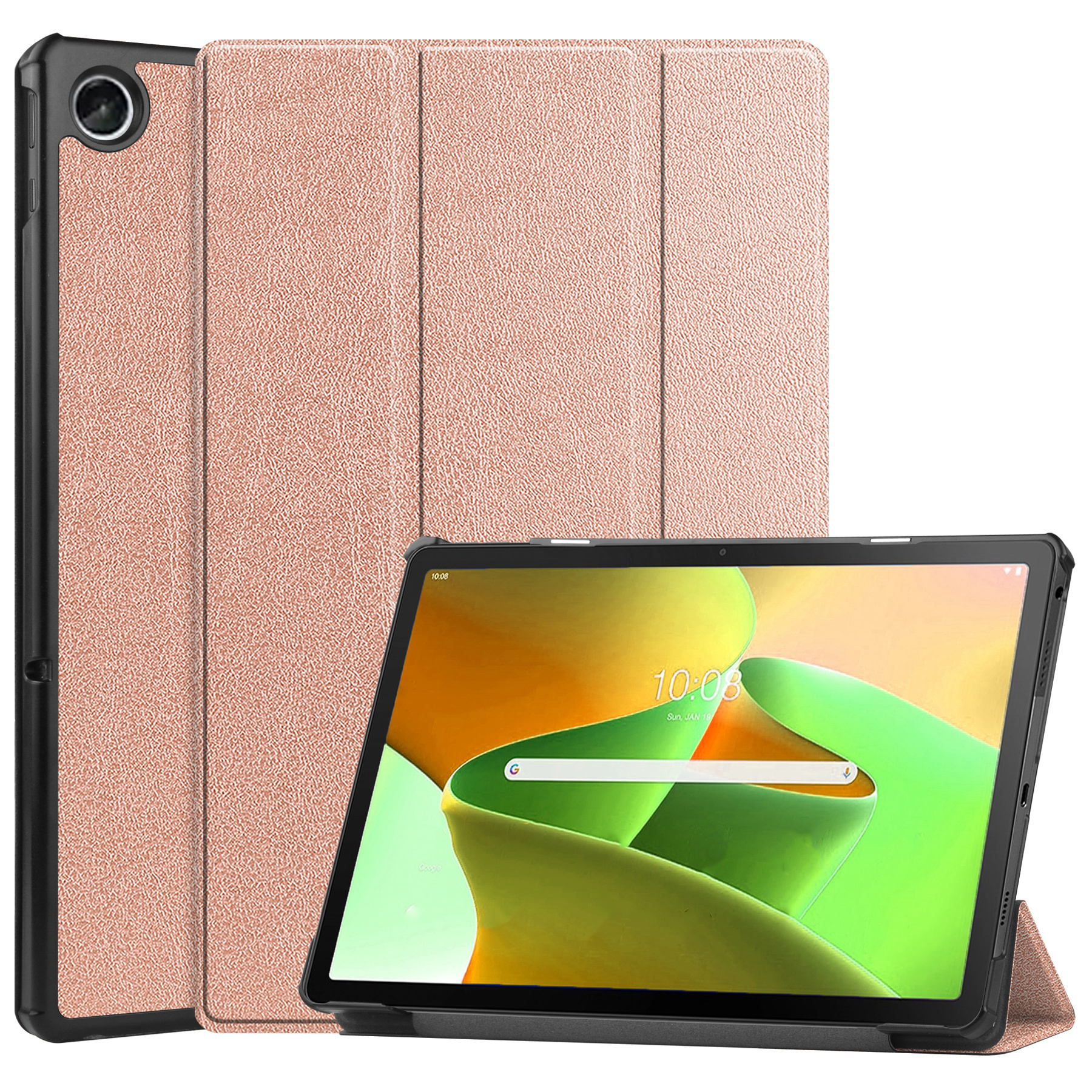 Nomfy Hoes Geschikt voor Lenovo Tab M10 Plus 3rd Gen Hoes Tri-fold Tablet Hoesje Case Met Screenprotector - Hoesje Geschikt voor Lenovo Tab M10 Plus (3e Gen) Hoesje Hardcover Bookcase - Rosé goud