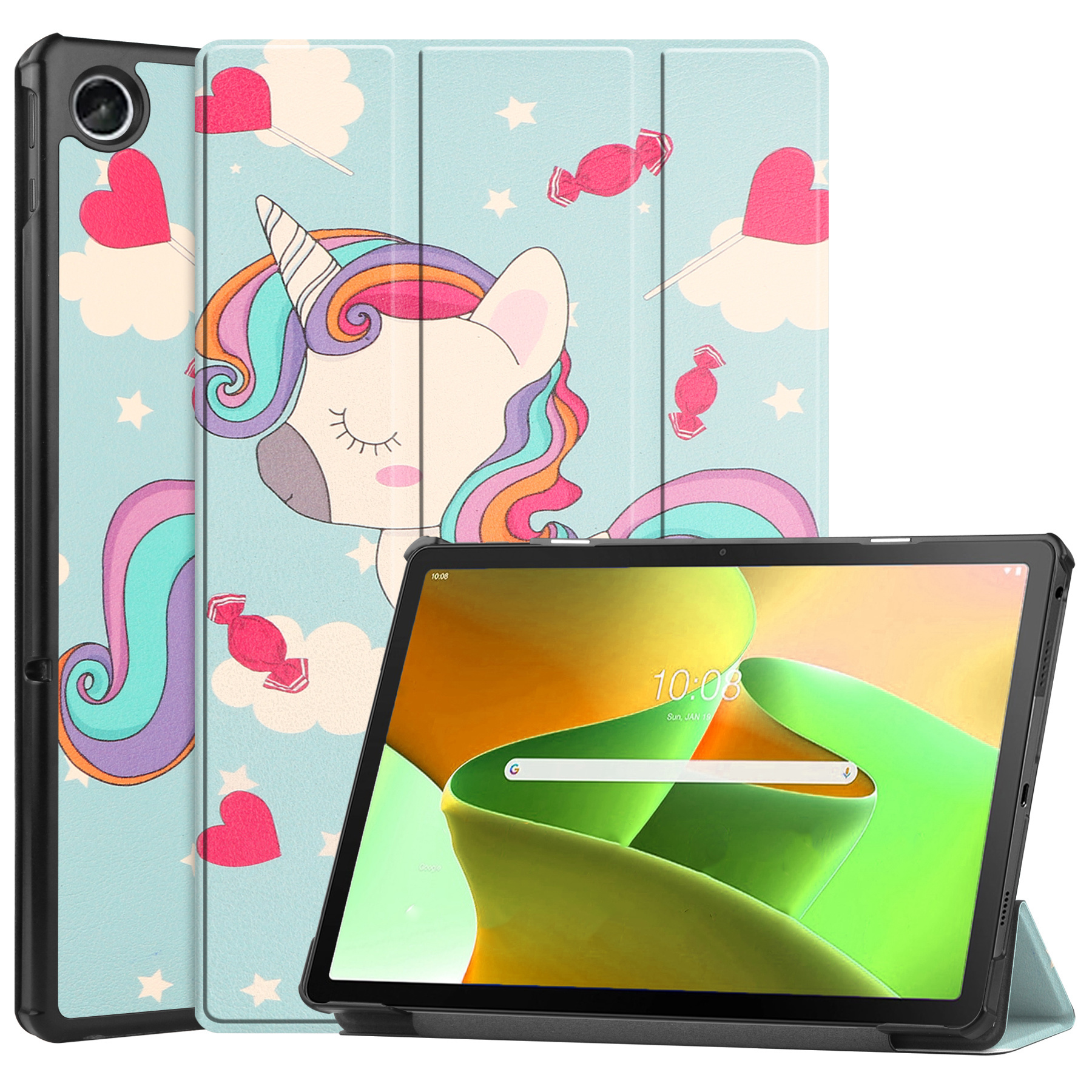 Nomfy Hoes Geschikt voor Lenovo Tab M10 Plus 3rd Gen Hoes Tri-fold Tablet Hoesje Case Met Screenprotector - Hoesje Geschikt voor Lenovo Tab M10 Plus (3e Gen) Hoesje Hardcover Bookcase - Eenhoorn