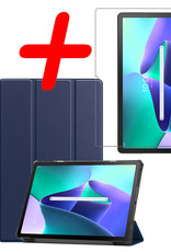 BASEY. Hoesje Geschikt voor Lenovo Tab M10 Plus 3rd Gen Hoes Case Tablet Hoesje Tri-fold Met Screenprotector - Hoes Geschikt voor Lenovo Tab M10 Plus (3e Gen) Hoesje Hard Cover Bookcase Hoes - Donkerblauw