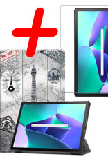BASEY. Hoesje Geschikt voor Lenovo Tab M10 Plus 3rd Gen Hoes Case Tablet Hoesje Tri-fold Met Screenprotector - Hoes Geschikt voor Lenovo Tab M10 Plus (3e Gen) Hoesje Hard Cover Bookcase Hoes - Eiffeltoren