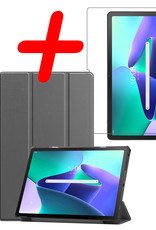 BASEY. Hoesje Geschikt voor Lenovo Tab M10 Plus 3rd Gen Hoes Case Tablet Hoesje Tri-fold Met Screenprotector - Hoes Geschikt voor Lenovo Tab M10 Plus (3e Gen) Hoesje Hard Cover Bookcase Hoes - Grijs