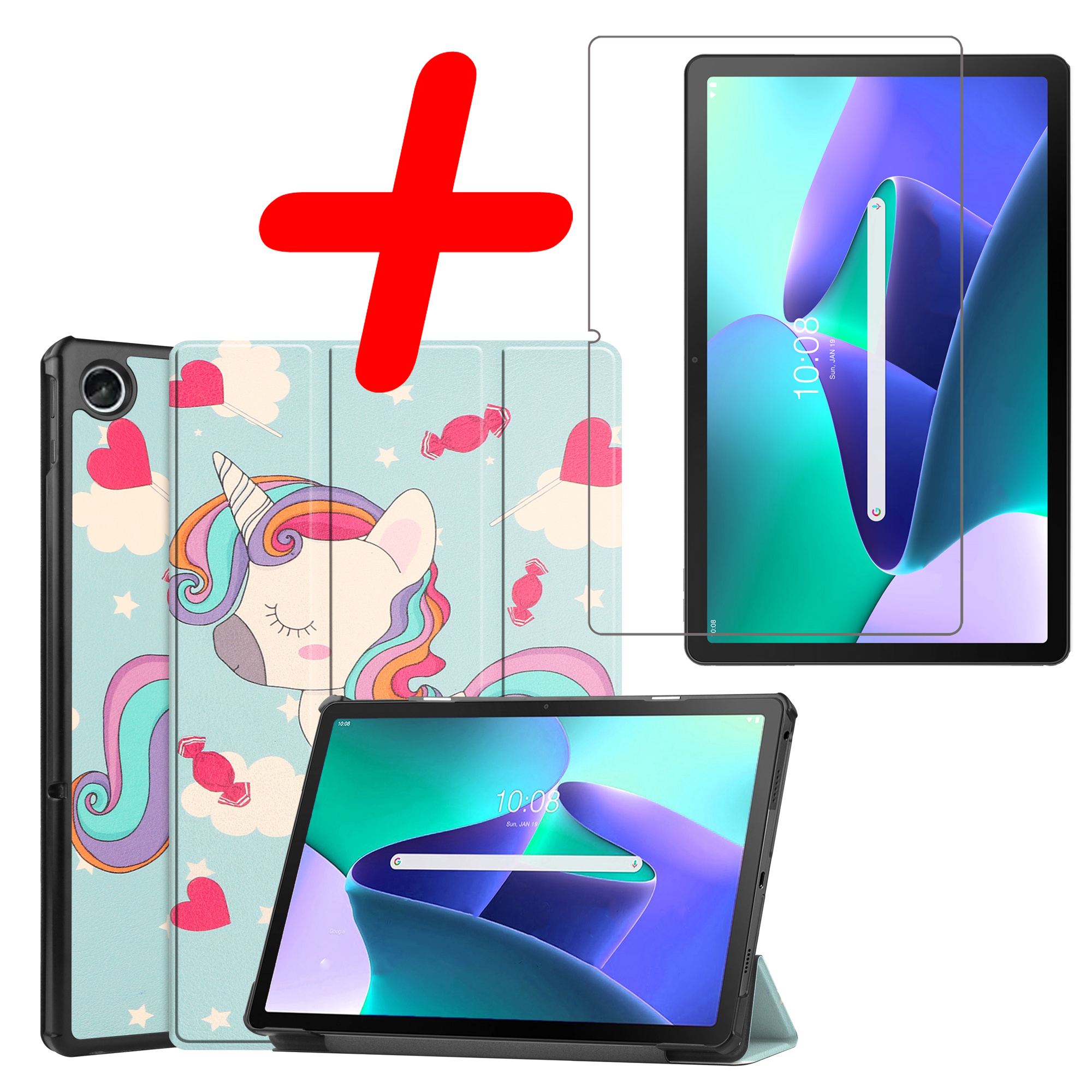 BASEY. Hoesje Geschikt voor Lenovo Tab M10 Plus 3rd Gen Hoes Case Tablet Hoesje Tri-fold Met Screenprotector - Hoes Geschikt voor Lenovo Tab M10 Plus (3e Gen) Hoesje Hard Cover Bookcase Hoes - Eenhoorn