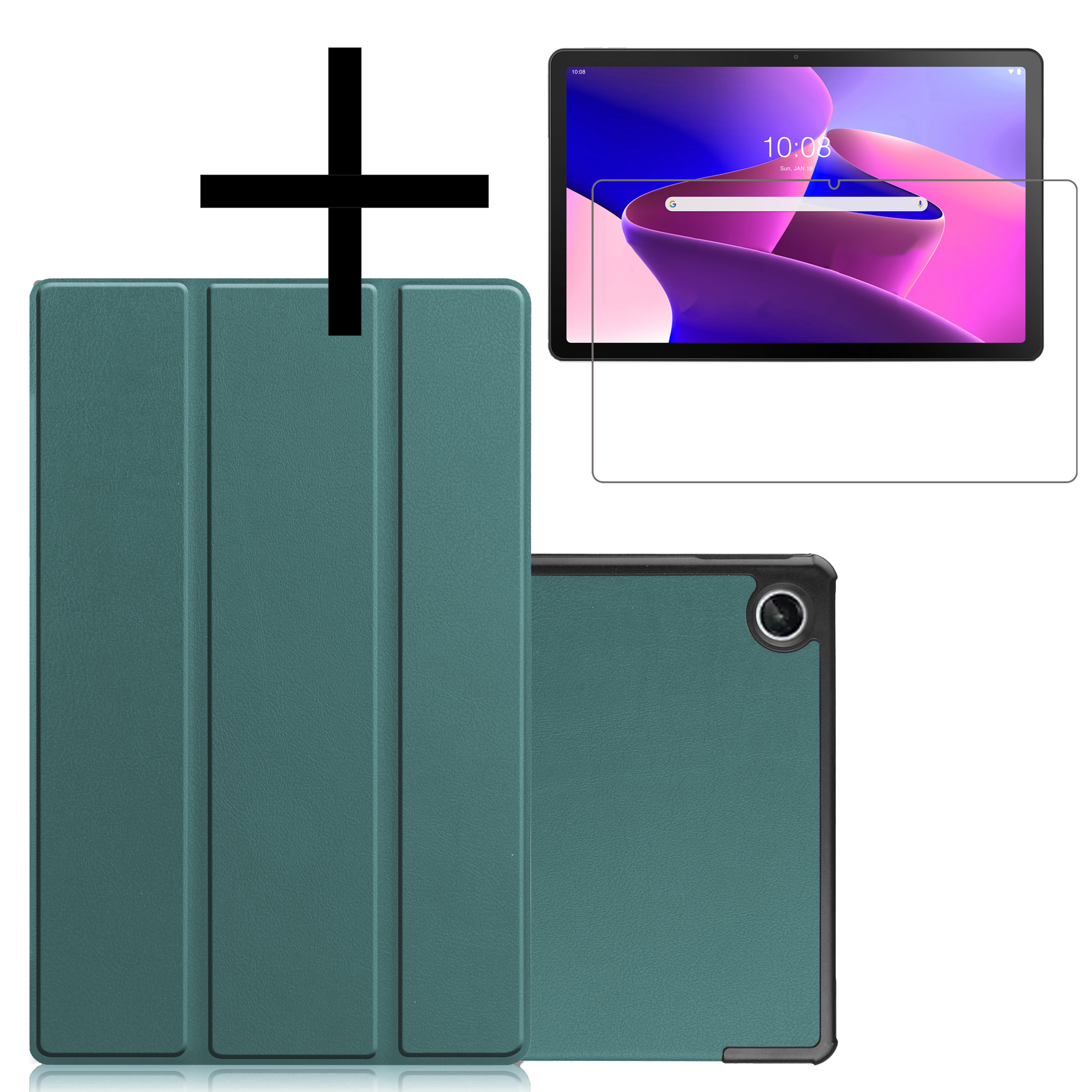 NoXx Hoesje Geschikt voor Lenovo Tab M10 Plus 3rd Gen Hoesje Case Hard Cover Hoes Book Case Met Screenprotector - Donkergroen