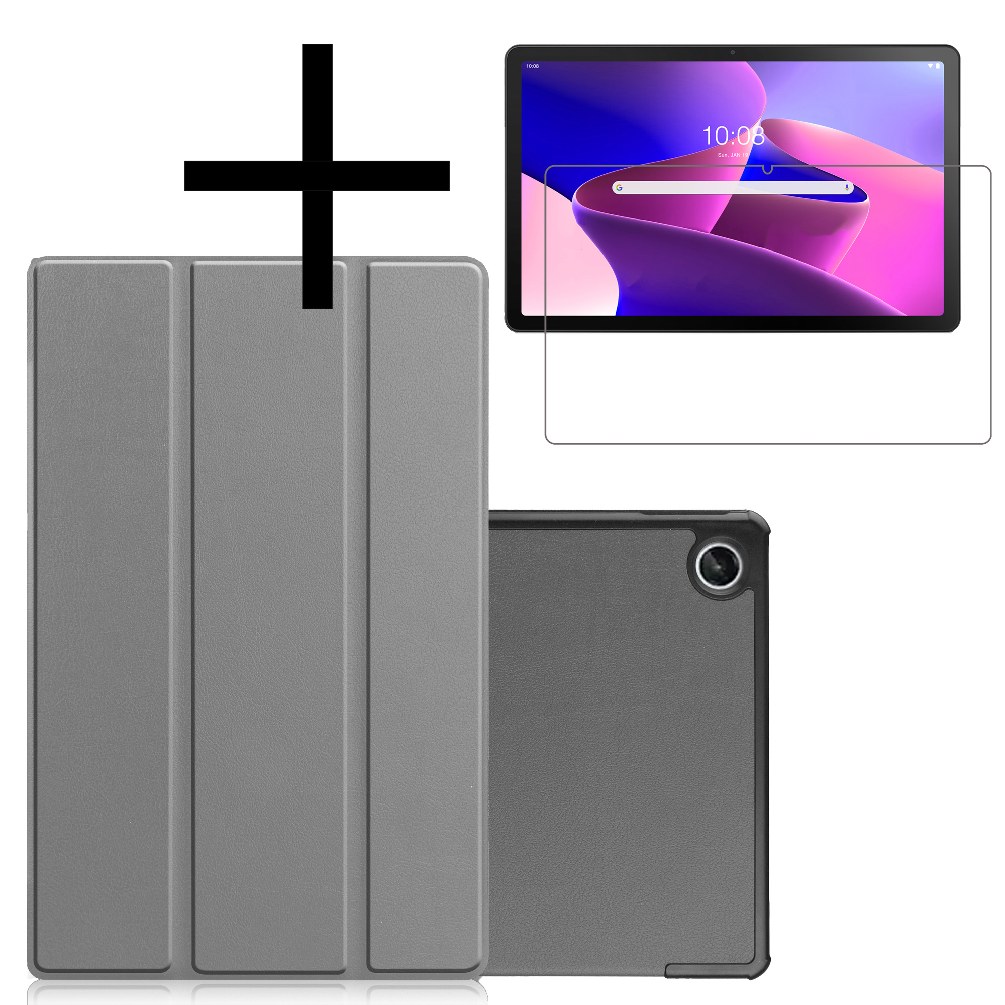 NoXx Hoesje Geschikt voor Lenovo Tab M10 Plus 3rd Gen Hoesje Case Hard Cover Hoes Book Case Met Screenprotector - Grijs