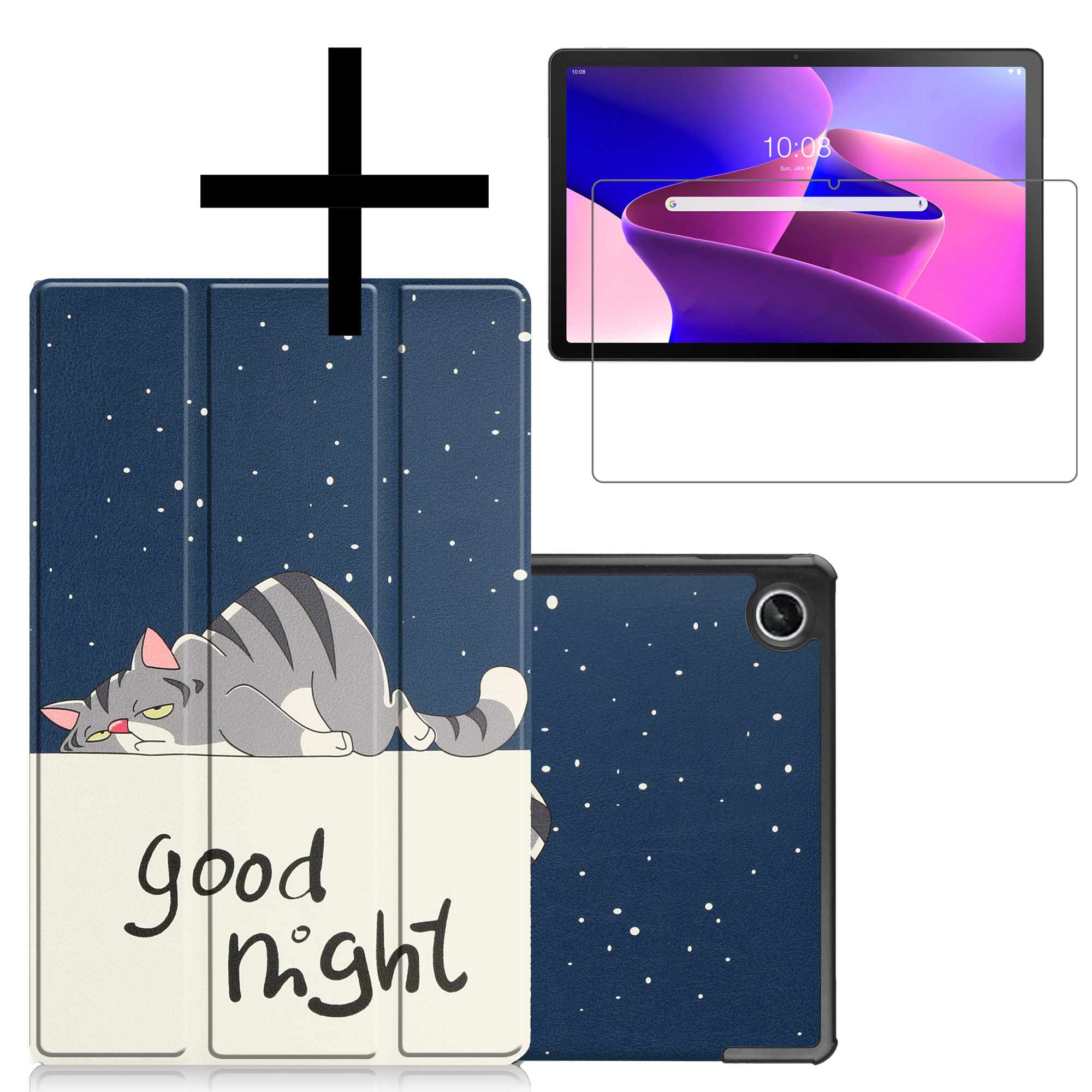 NoXx Hoesje Geschikt voor Lenovo Tab M10 Plus 3rd Gen Hoesje Case Hard Cover Hoes Book Case Met Screenprotector - Kat