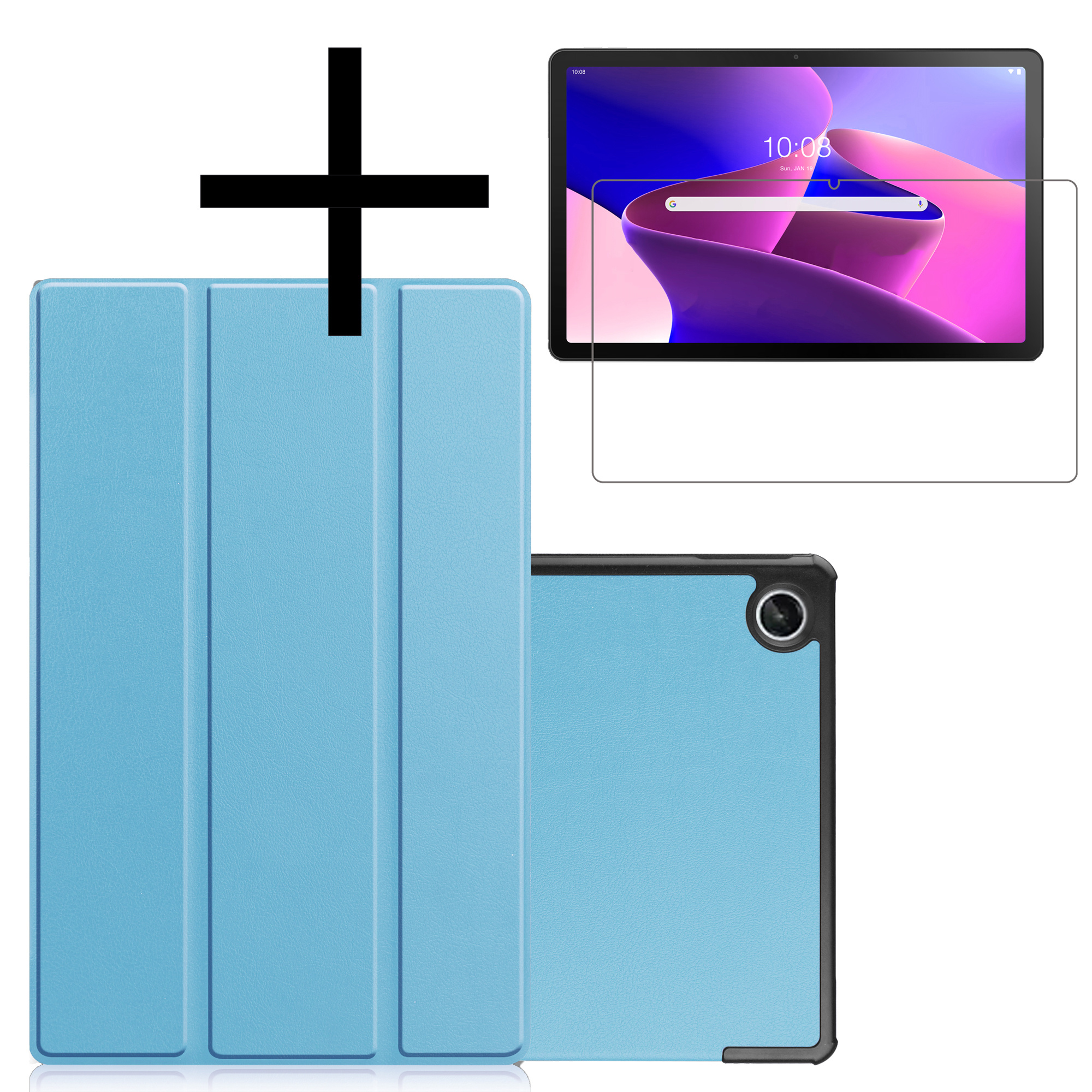 NoXx Hoesje Geschikt voor Lenovo Tab M10 Plus 3rd Gen Hoesje Case Hard Cover Hoes Book Case Met Screenprotector - Lichtblauw
