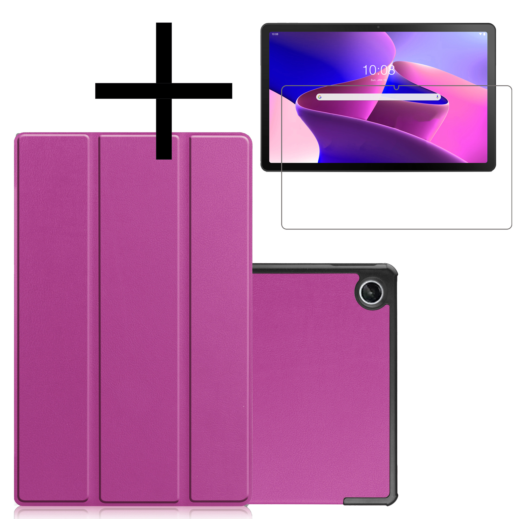 Lenovo Tab M10 Plus (Gen 3) Hoesje Case Hard Cover Hoes Book Case Met Screenprotector - Paars