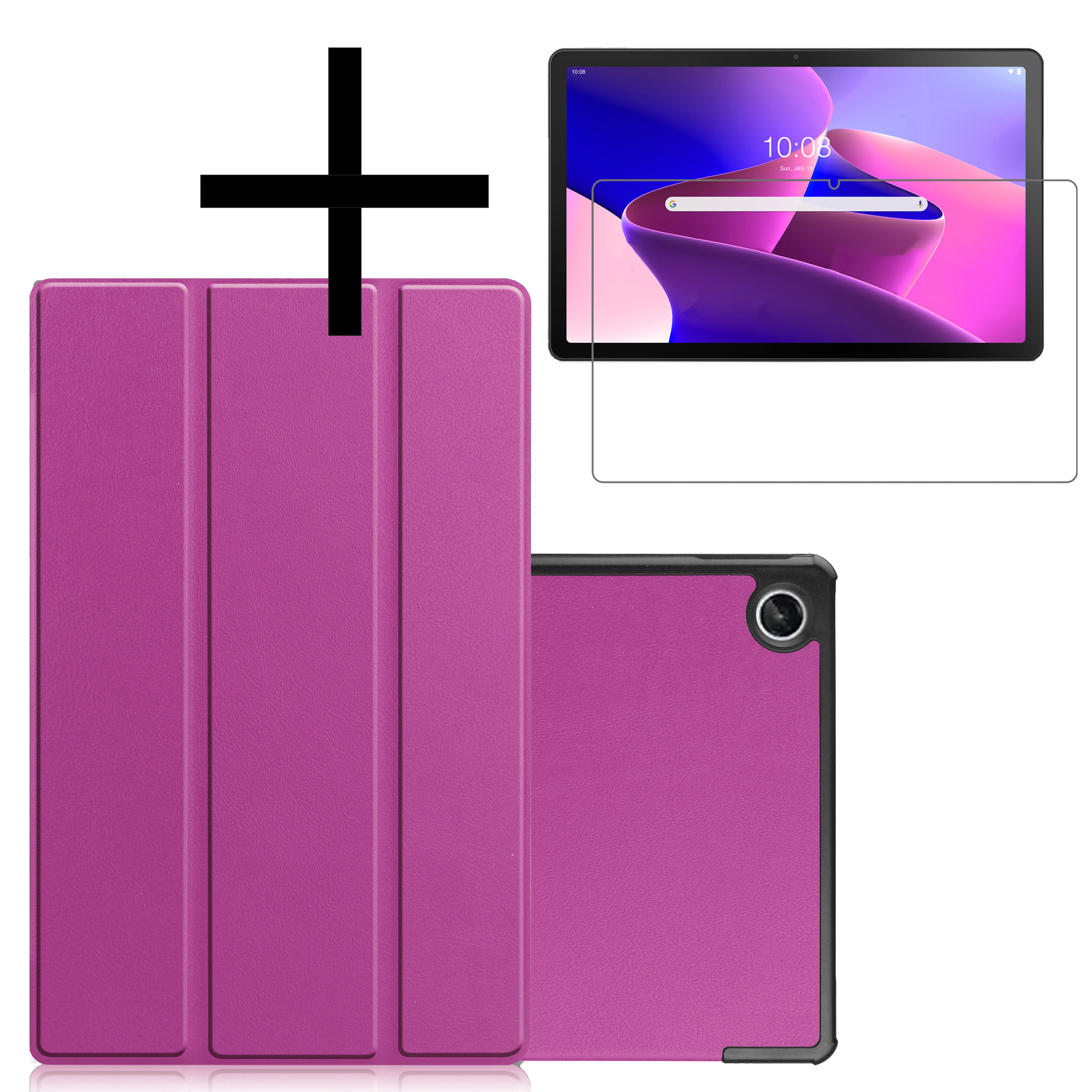 NoXx Hoesje Geschikt voor Lenovo Tab M10 Plus 3rd Gen Hoesje Case Hard Cover Hoes Book Case Met Screenprotector - Paars