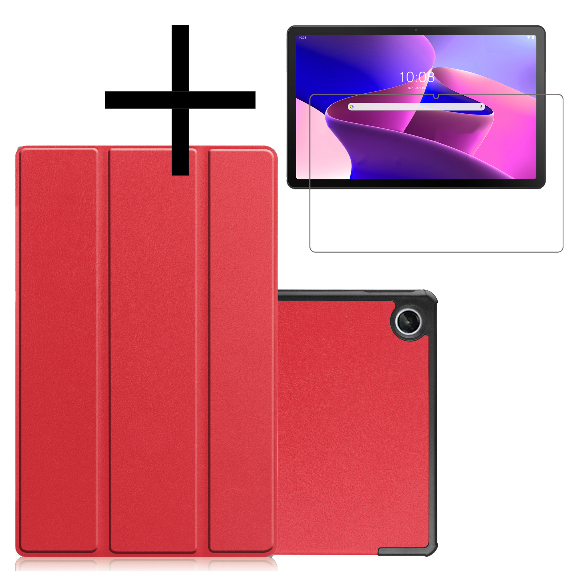 NoXx Hoesje Geschikt voor Lenovo Tab M10 Plus 3rd Gen Hoesje Case Hard Cover Hoes Book Case Met Screenprotector - Rood