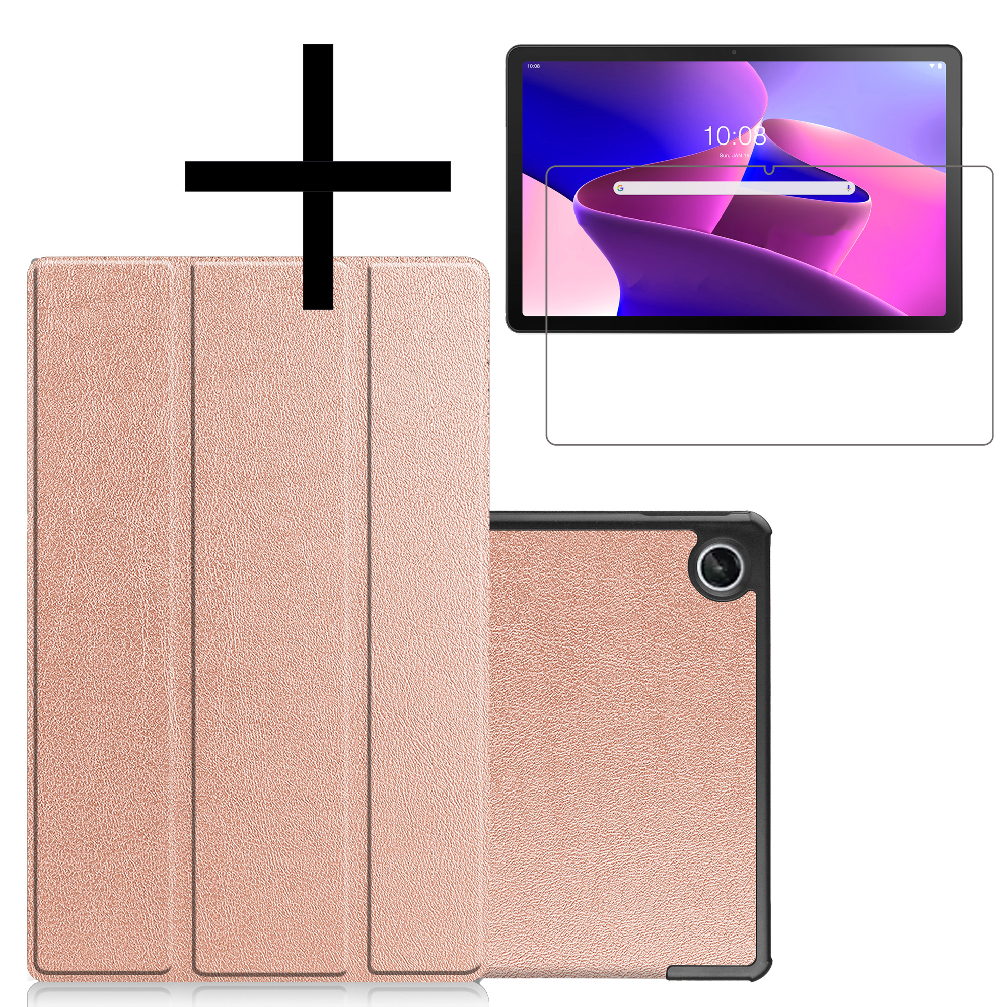 NoXx Hoesje Geschikt voor Lenovo Tab M10 Plus 3rd Gen Hoesje Case Hard Cover Hoes Book Case Met Screenprotector - Rosé goud