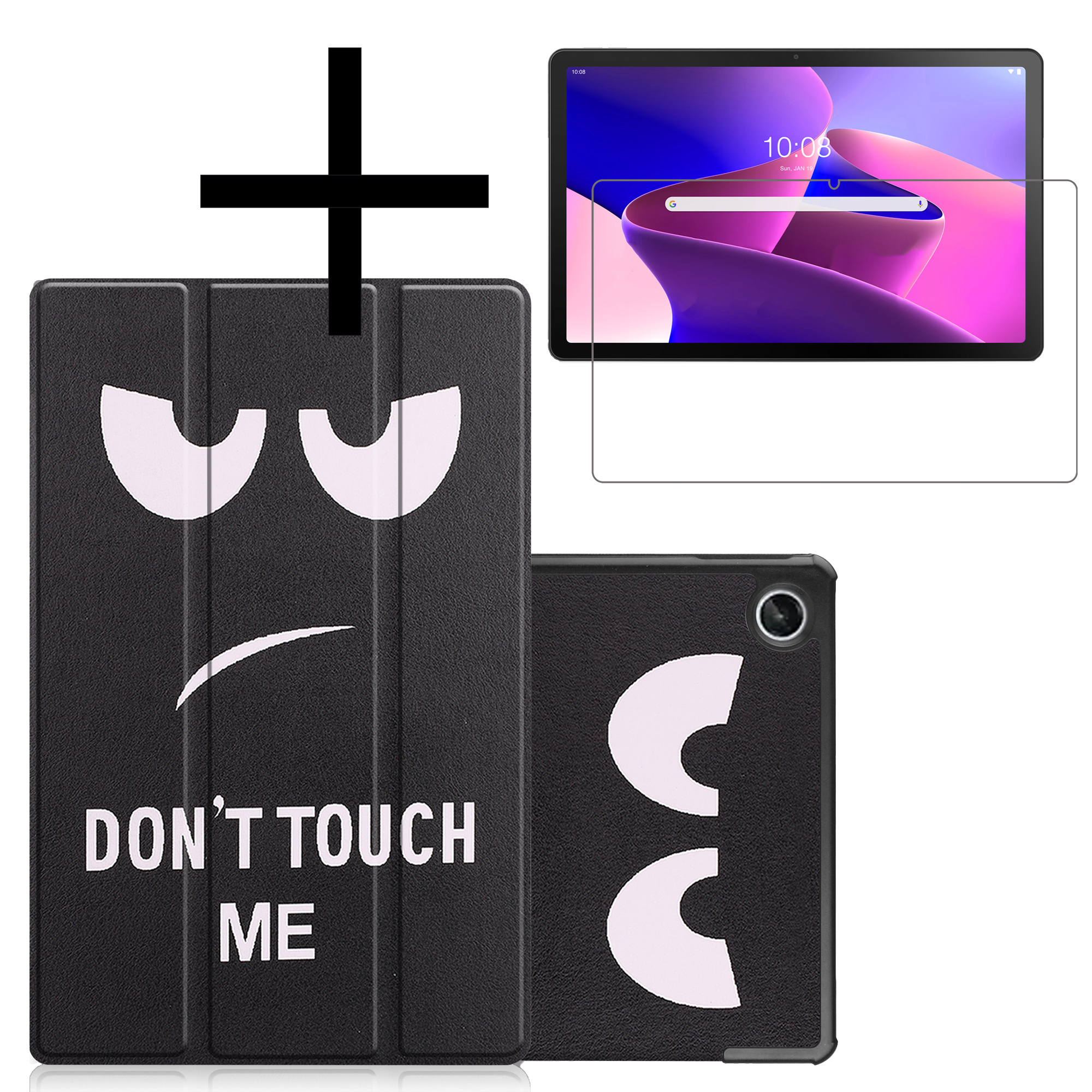 NoXx Hoesje Geschikt voor Lenovo Tab M10 Plus 3rd Gen Hoesje Case Hard Cover Hoes Book Case Met Screenprotector - Don't Touch Me
