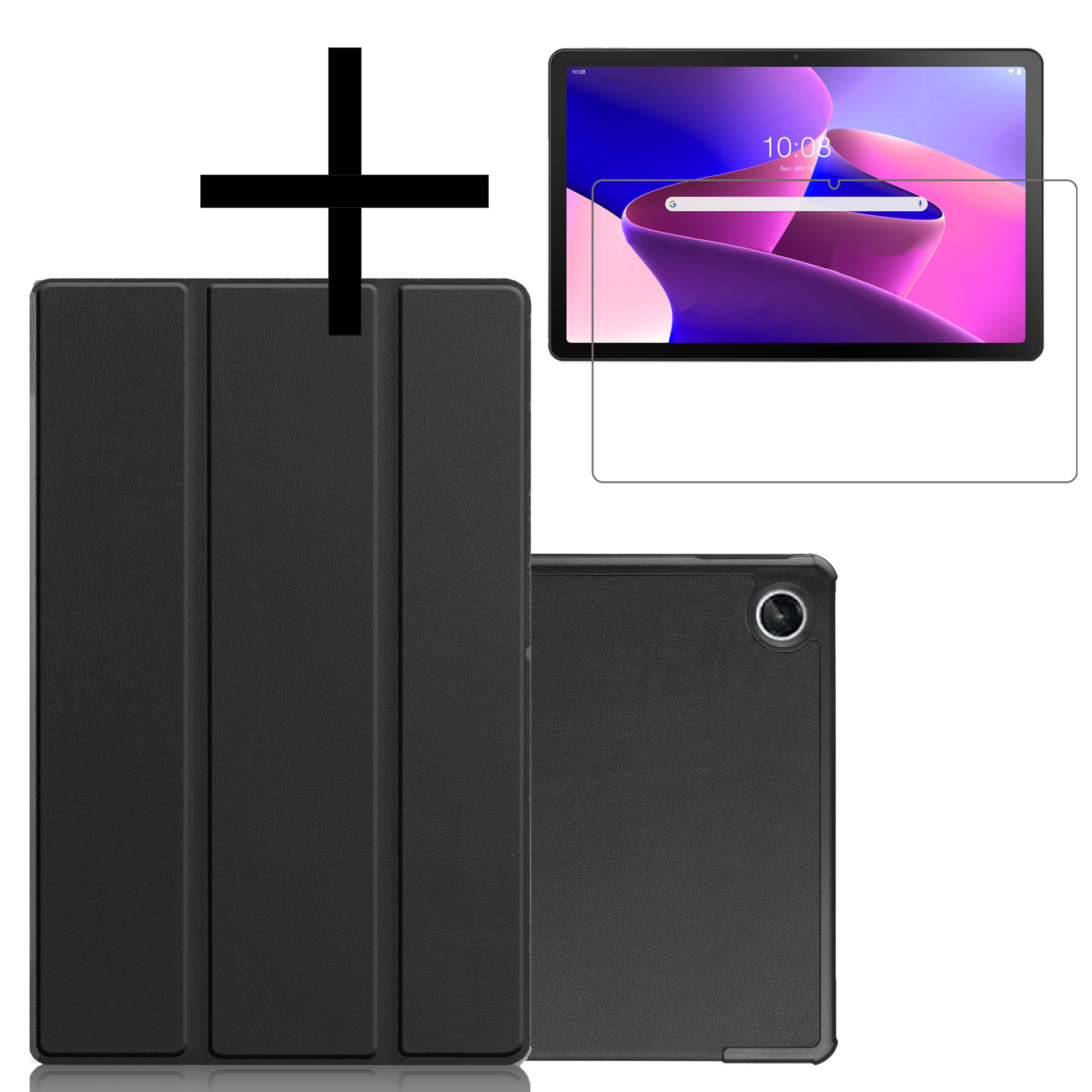 NoXx Hoesje Geschikt voor Lenovo Tab M10 Plus 3rd Gen Hoesje Case Hard Cover Hoes Book Case Met Screenprotector - Zwart