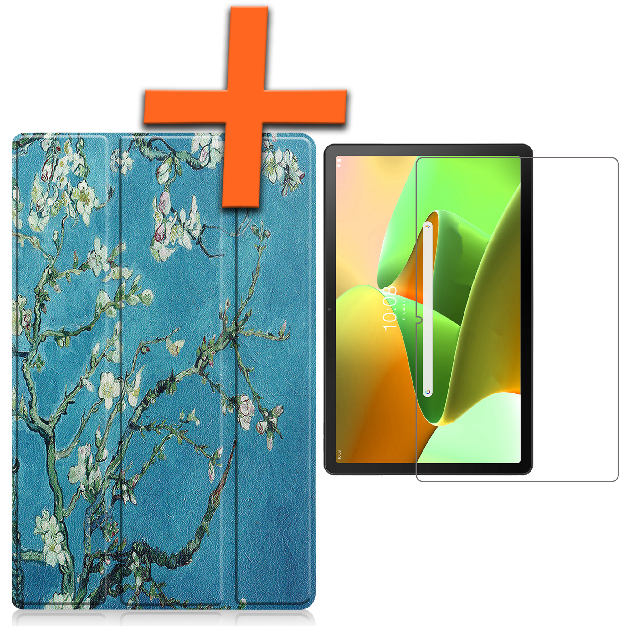 Nomfy Hoes Geschikt voor Lenovo Tab M10 Plus 3rd Gen Hoes Tri-fold Tablet Hoesje Case Met Screenprotector - Hoesje Geschikt voor Lenovo Tab M10 Plus (3e Gen) Hoesje Hardcover Bookcase - Bloesem