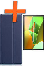 Nomfy Hoes Geschikt voor Lenovo Tab M10 Plus 3rd Gen Hoes Tri-fold Tablet Hoesje Case Met Screenprotector - Hoesje Geschikt voor Lenovo Tab M10 Plus (3e Gen) Hoesje Hardcover Bookcase - Donkerblauw